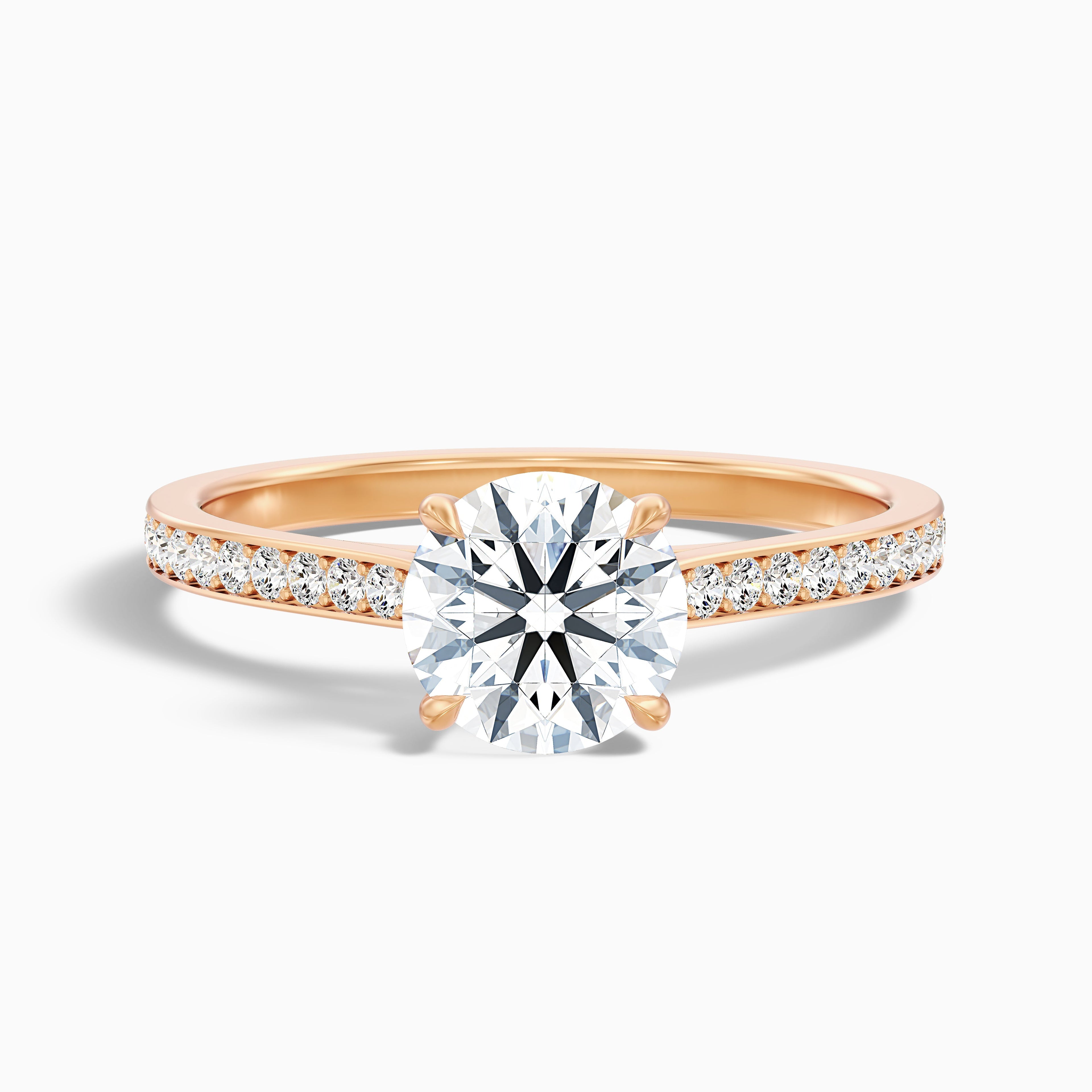 Betti 4 Carat Round Side Stone Pave Moissanite Diamond Ring in 10k Rose Gold