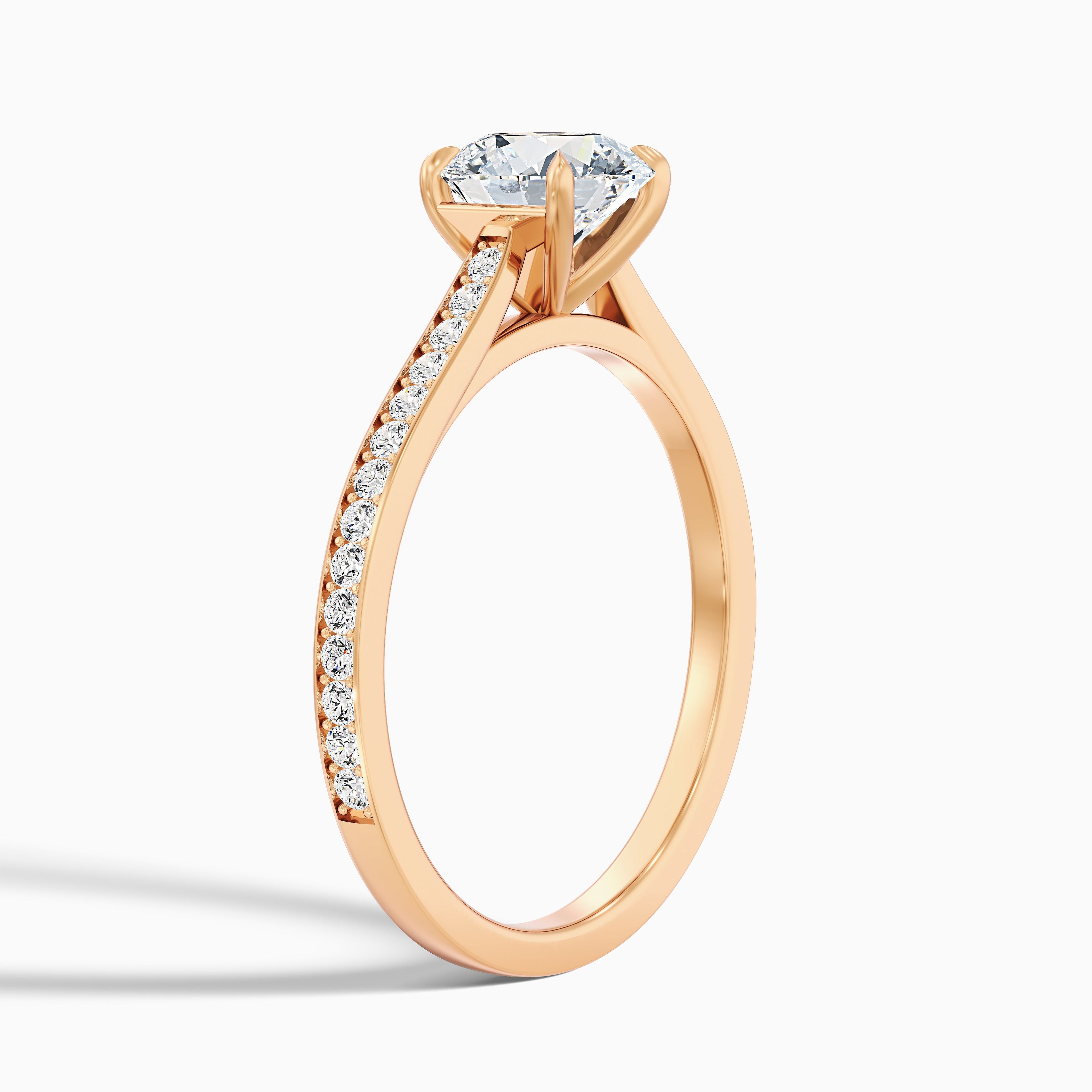 Callie 5 Carat Round Side Stone Pave Lab Grown Engagement Ring in 18k Rose Gold
