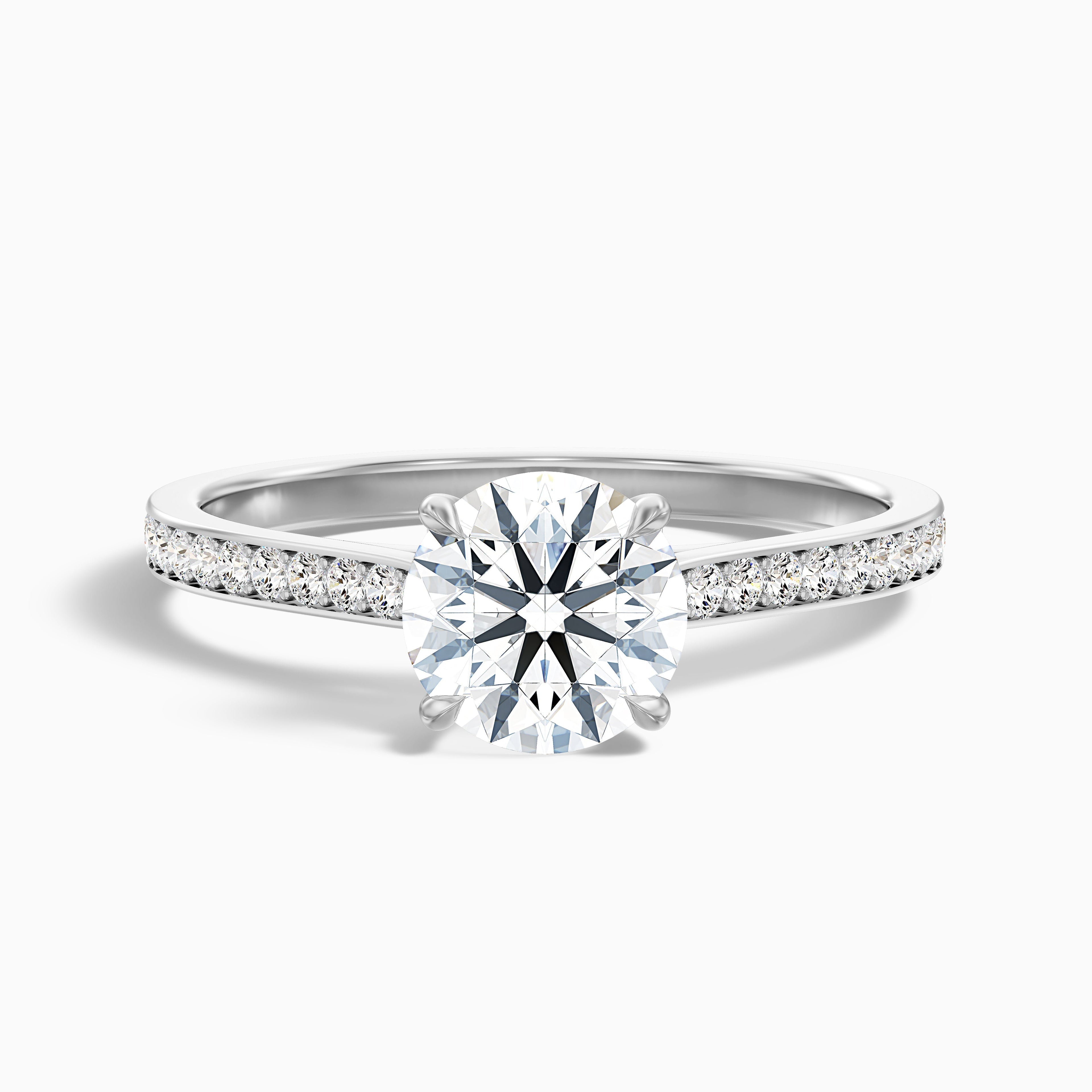 Betti 5.5 Carat Round Side Stone Pave Moissanite Diamond Ring in 14k White Gold