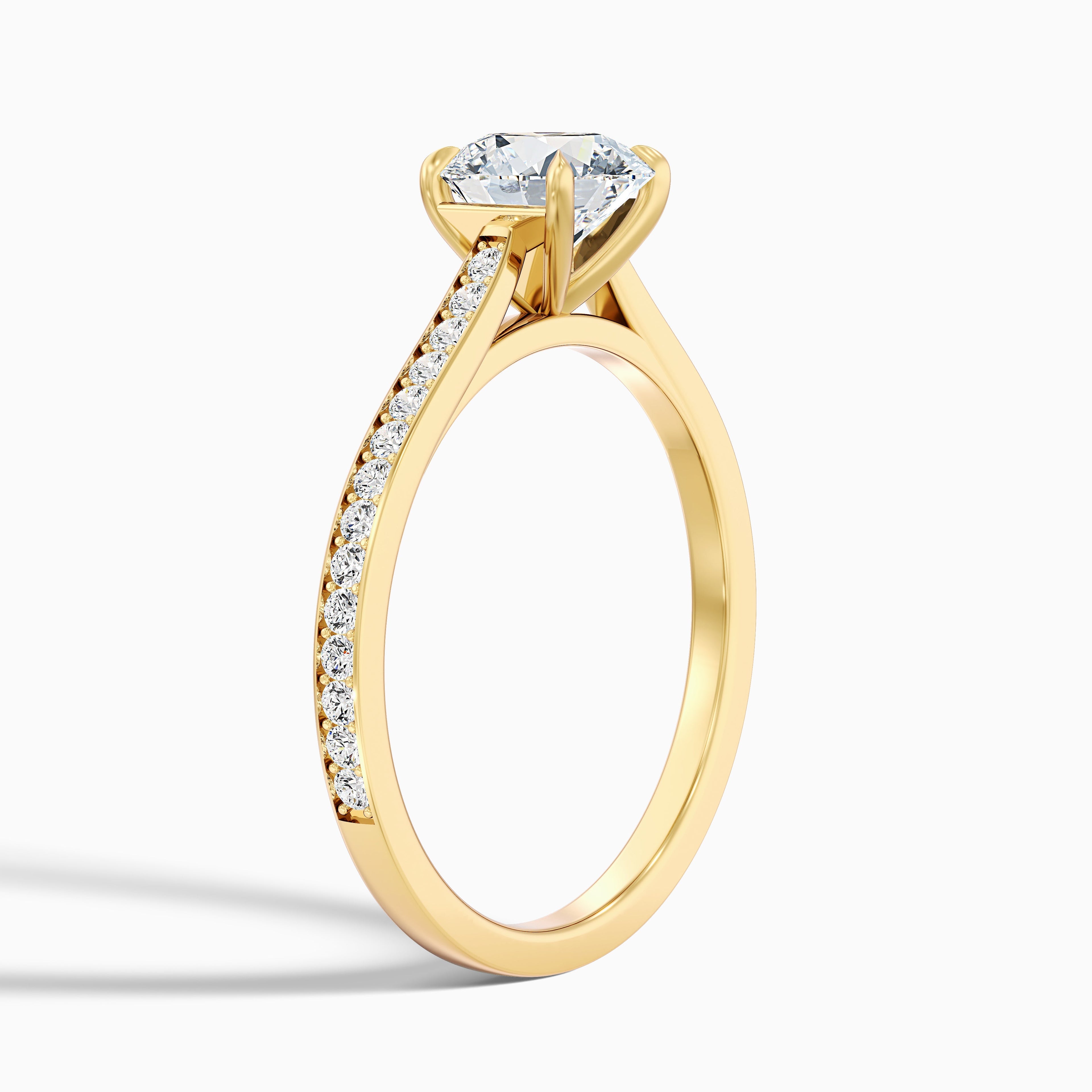 Betti 5.5 Carat Round Side Stone Pave Moissanite Diamond Ring in 10k Yellow Gold