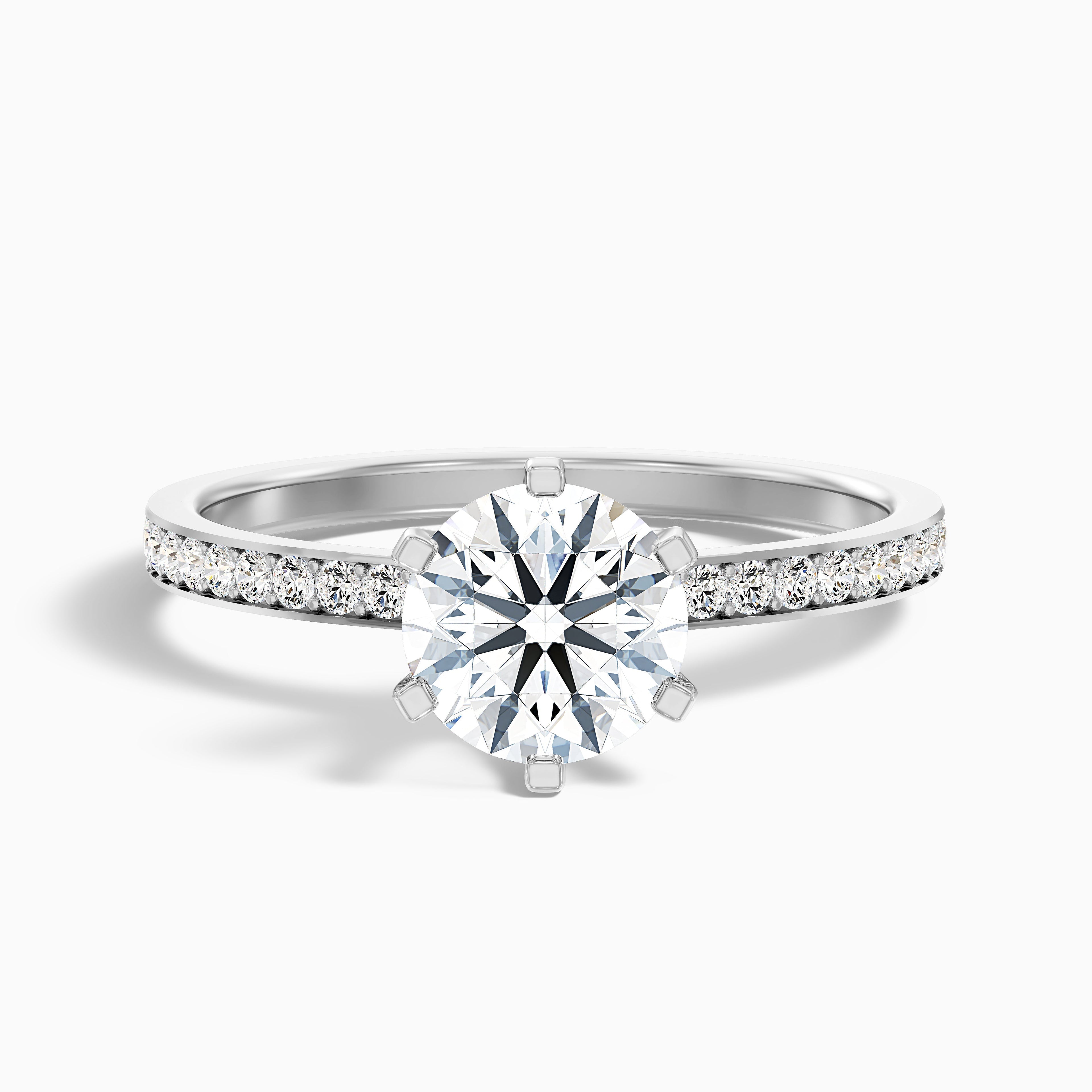 Eden 4 Carat Round Side Stone Pave Moissanite Engagement Ring in 14k Yellow Gold
