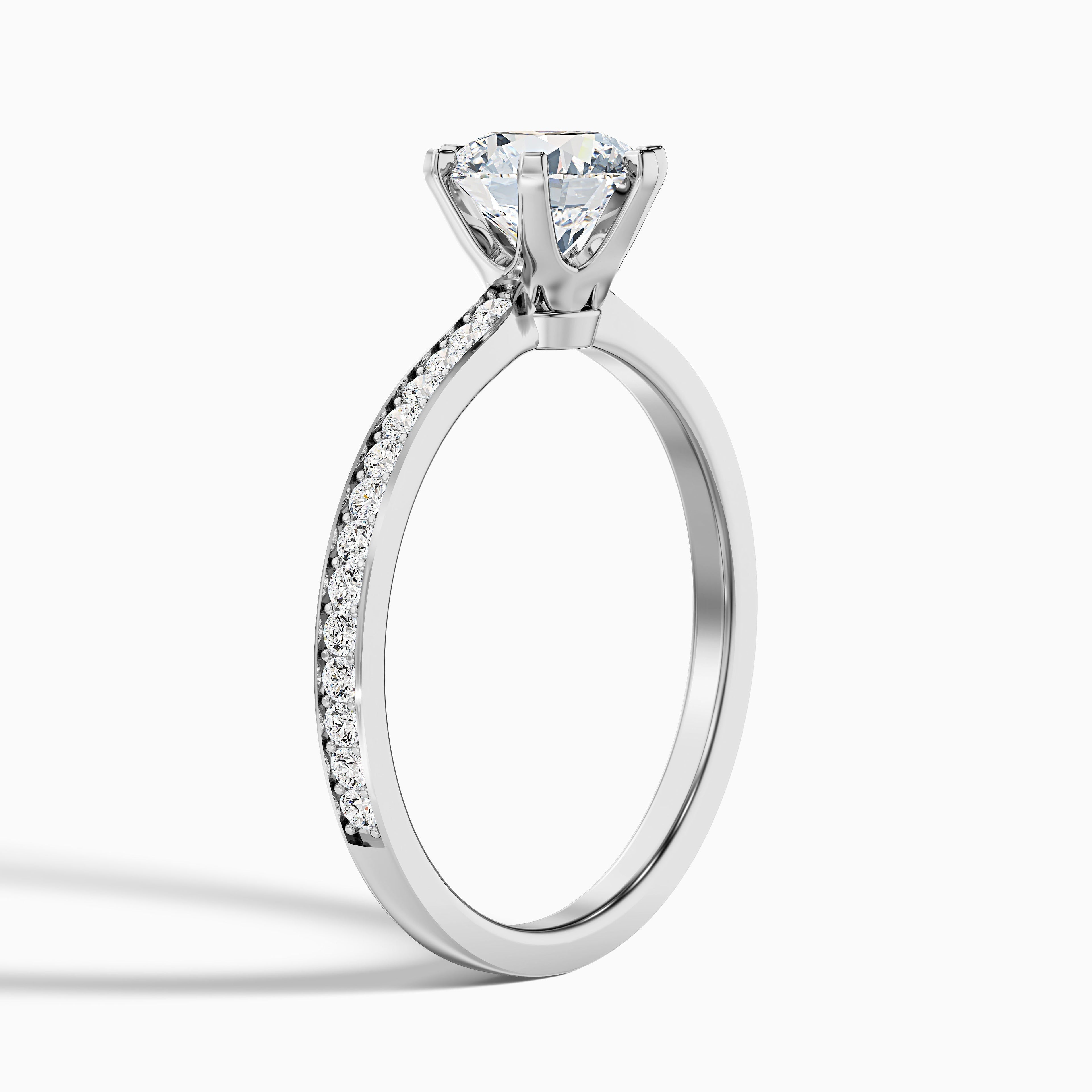 Claudia 2 Carat Round Side Stone Pave Lab Grown Diamond Ring in 18k Yellow Gold
