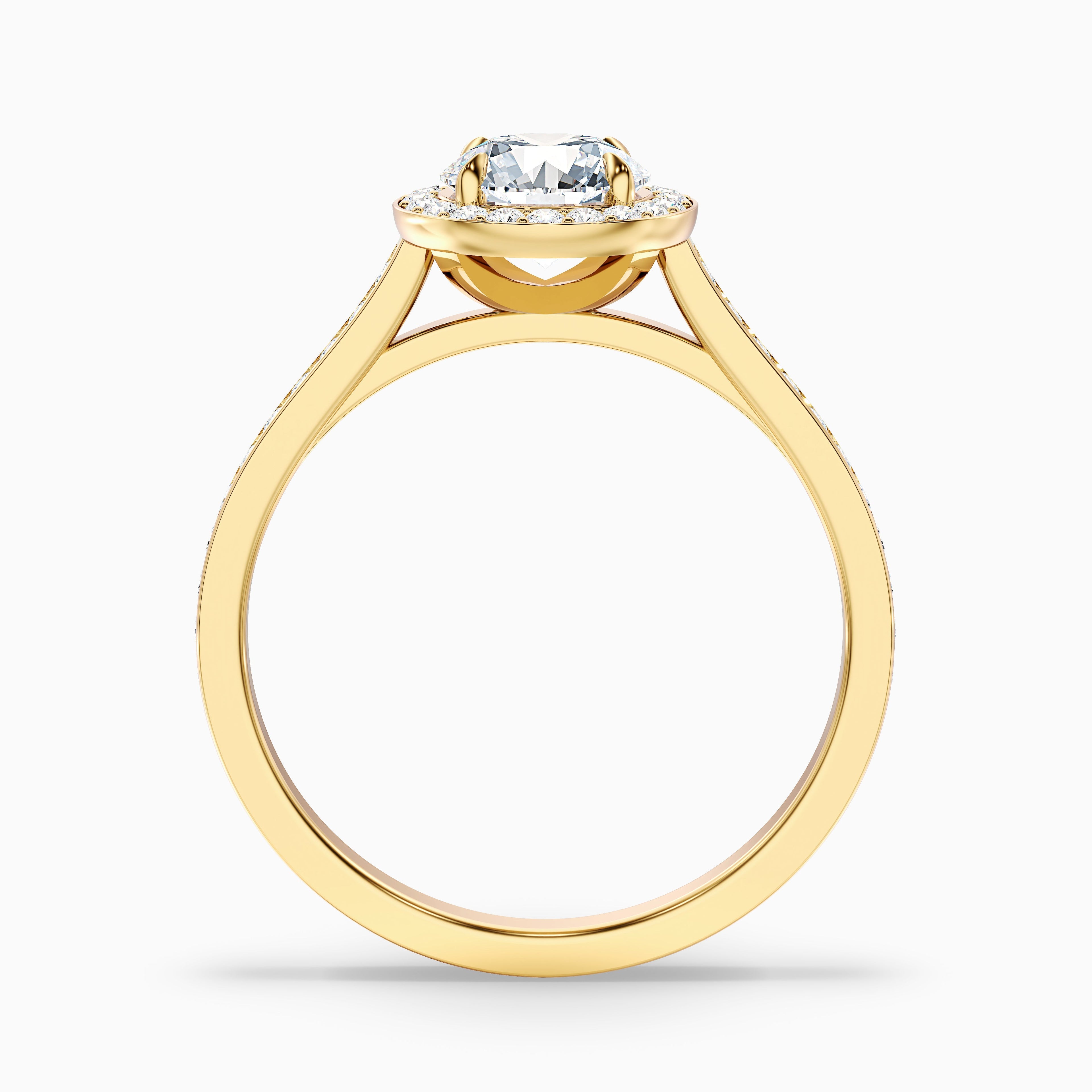 Dallas 3.5 Carat Round Halo Pave Lab Grown Diamond Ring in 18k Yellow Gold DestGlow