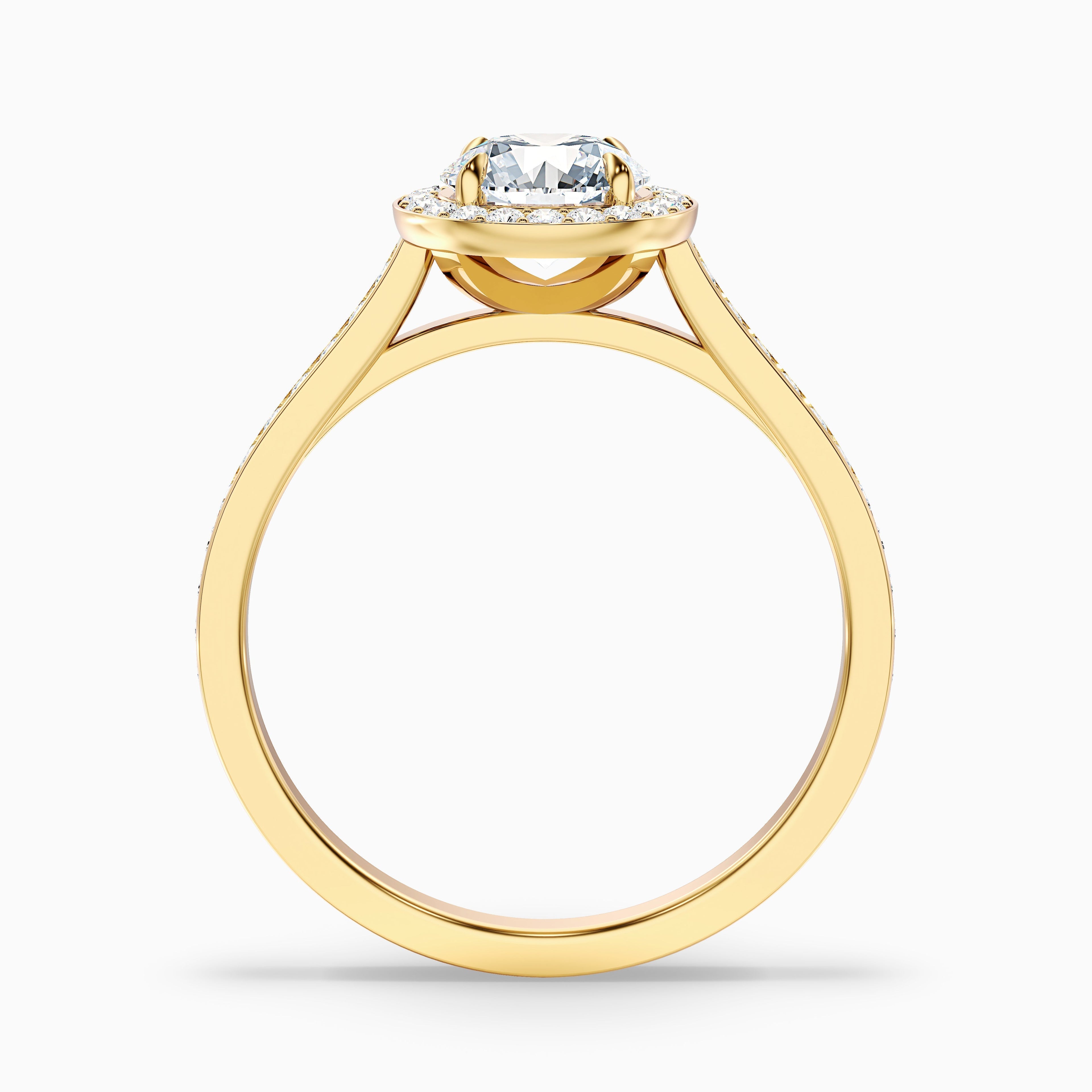Jessy 2.5 Carat Round Halo Pave Moissanite Engagement Ring in 14k Yellow Gold DestGlow