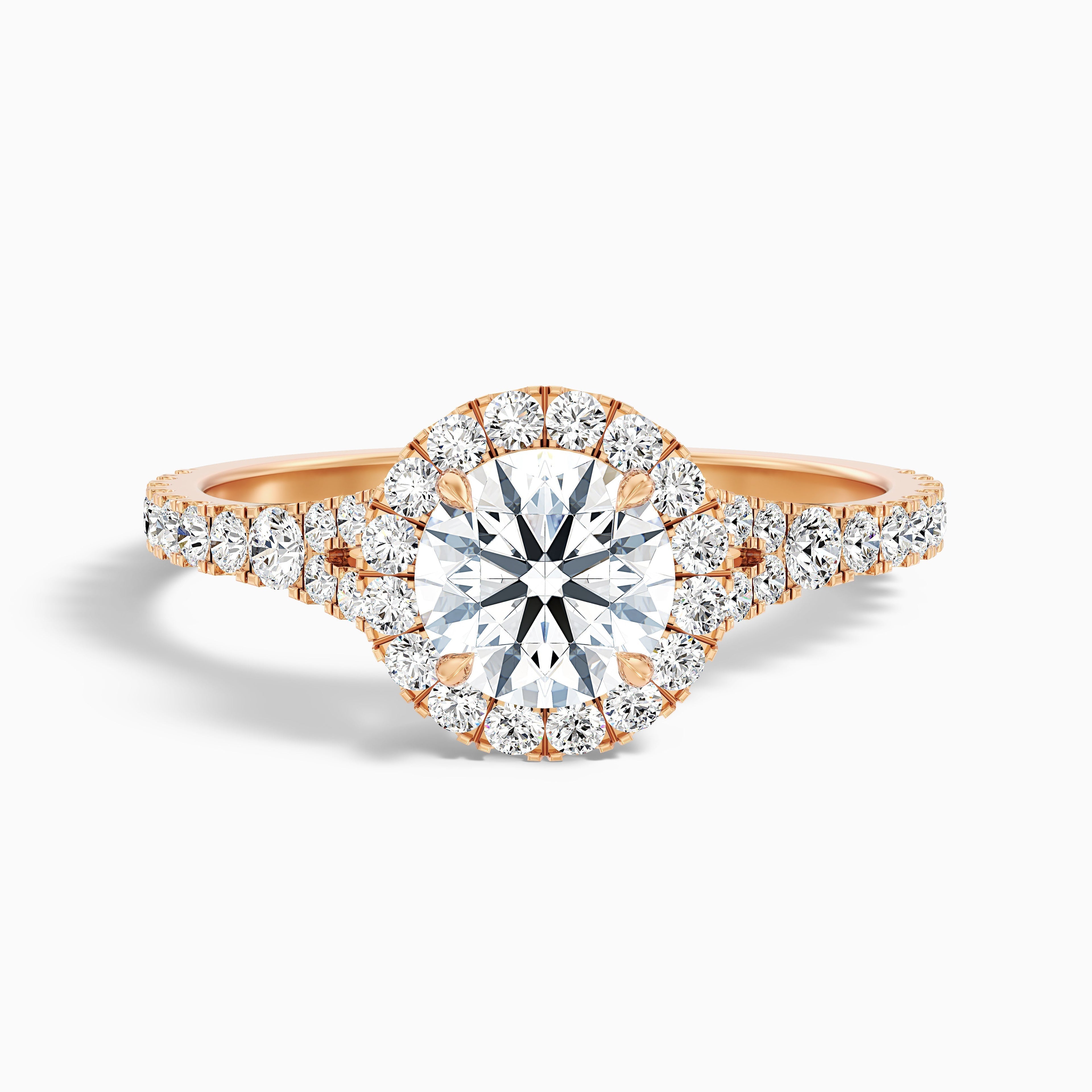 Emily 2 Carat Round Halo Pave Lab Grown Diamond Ring in 14k Yellow Gold DestGlow