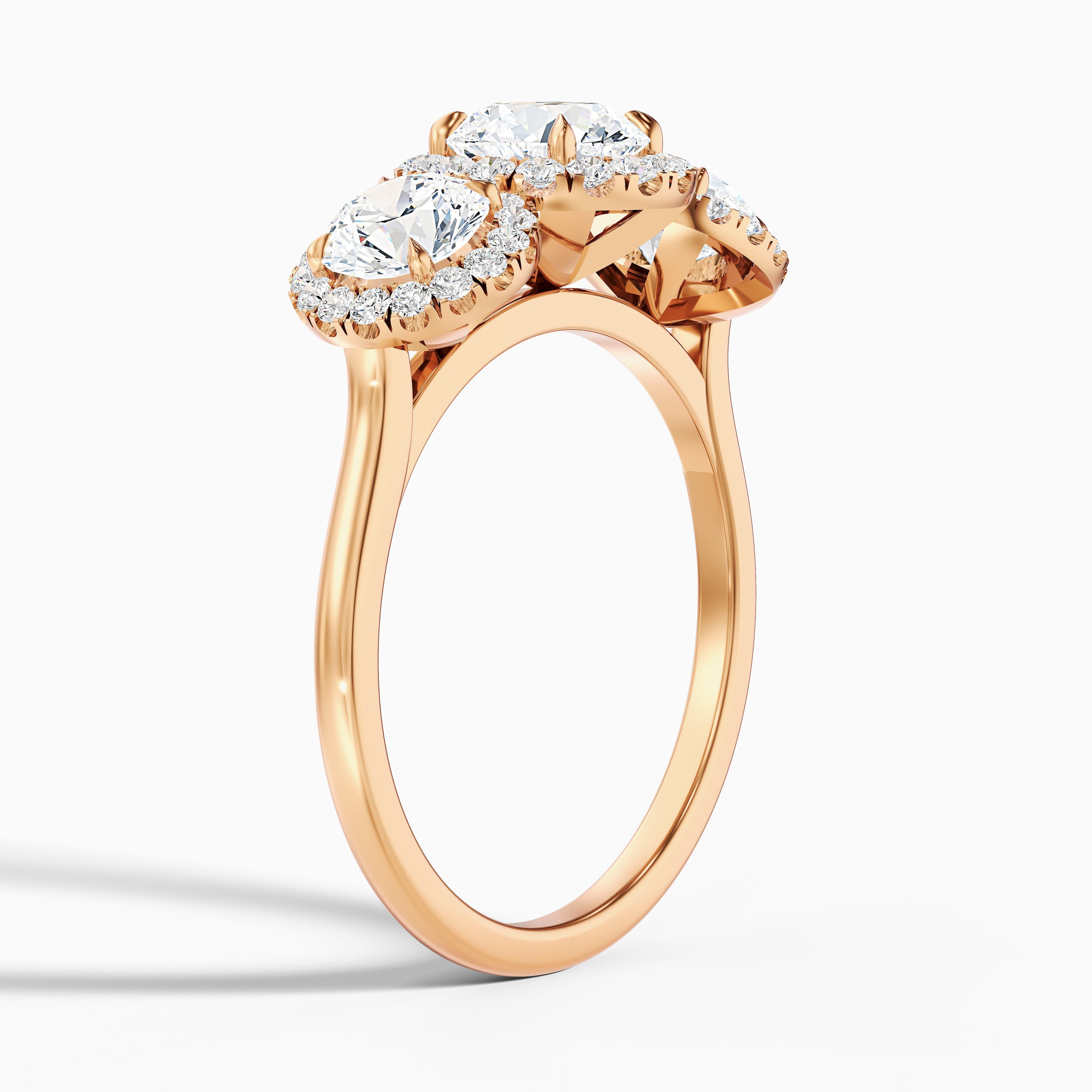 Flora 1.5 Carat Three Stone Round Halo Lab Grown Diamond Ring in 10k Yellow Gold DestGlow