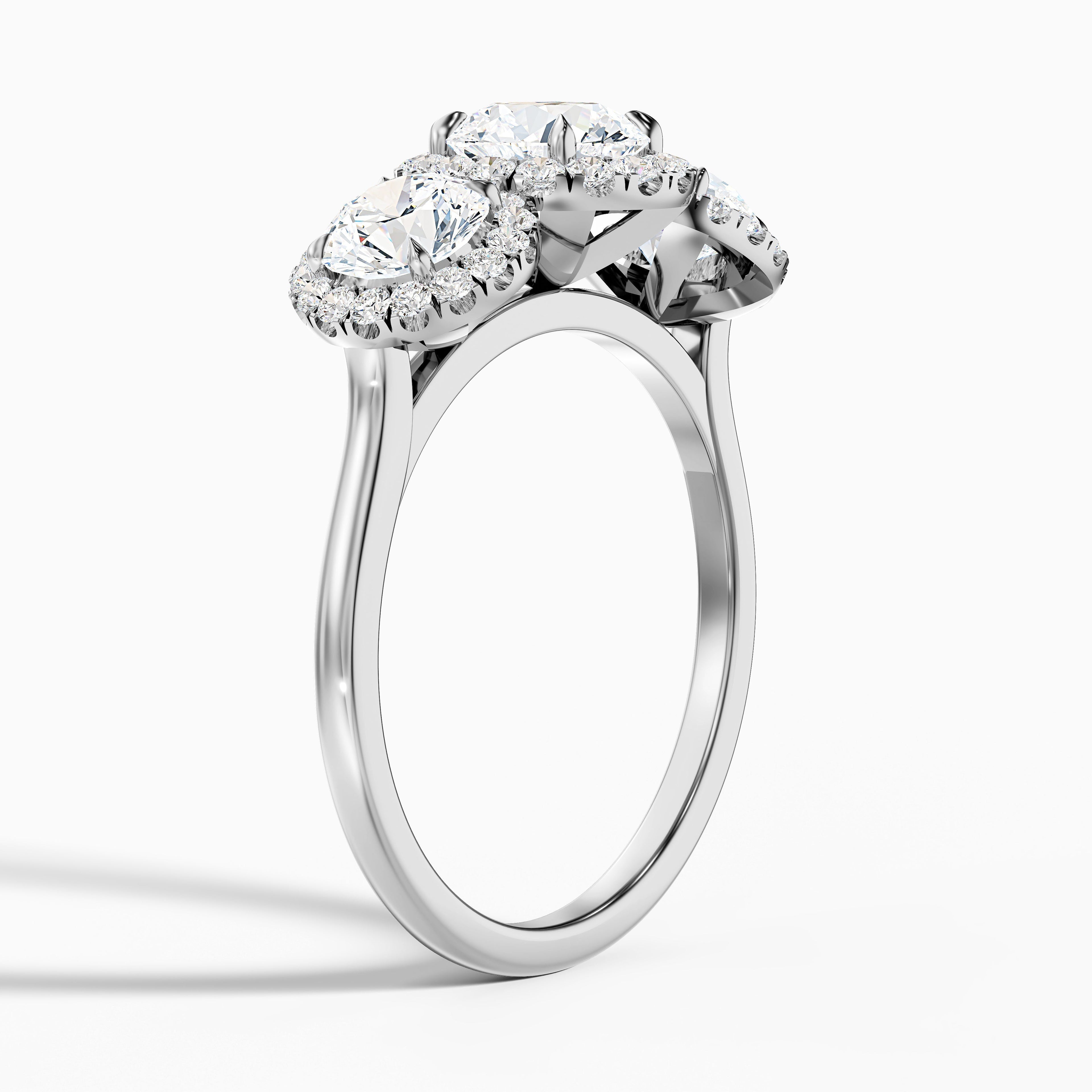 Emma 2.5 Carat Three Stone Round Halo Moissanite Engagement Ring in 10k White Gold DestGlow