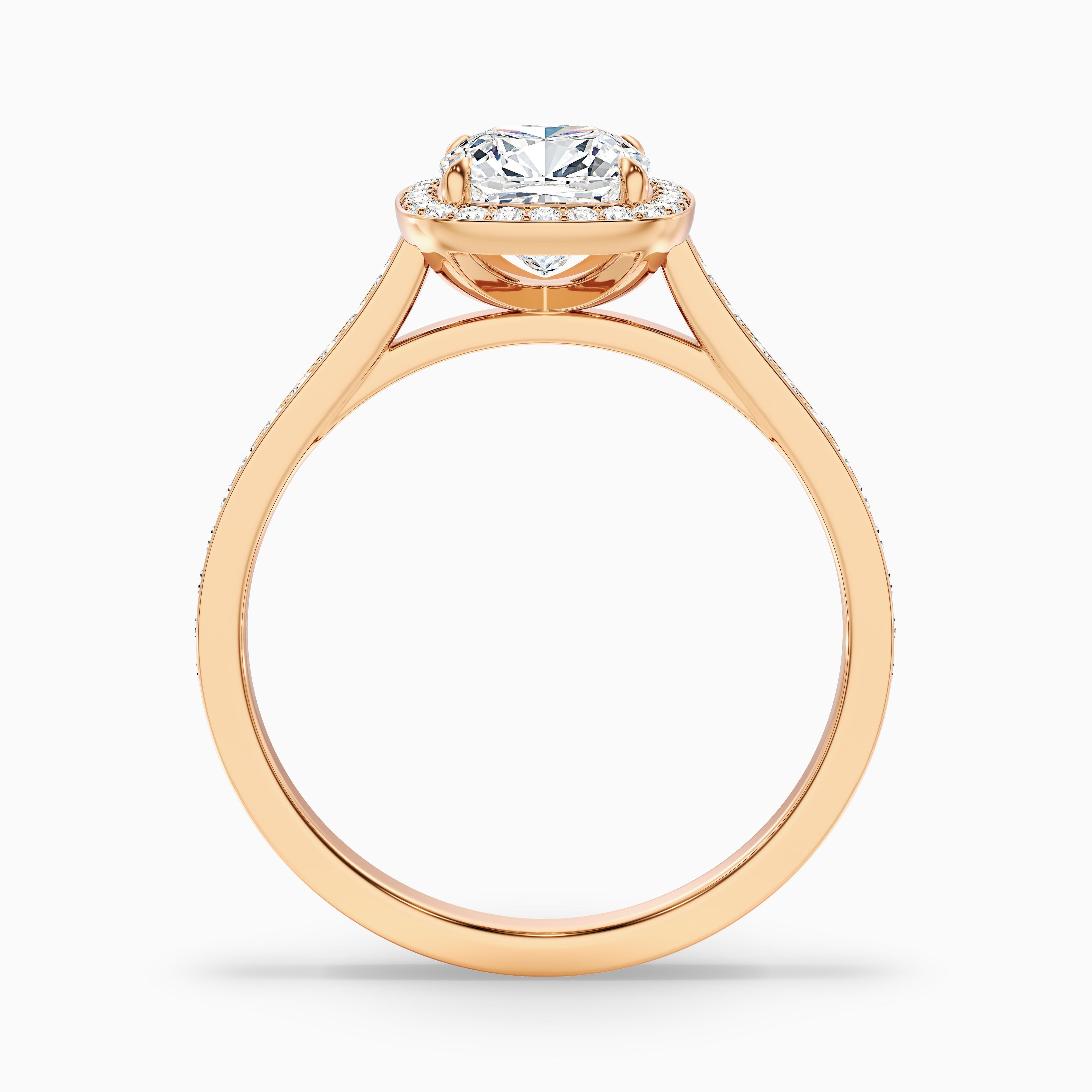 Kelly 1.5 Carat Cushion Cut Halo Pave Moissanite Engagement Ring in Platinum DestGlow