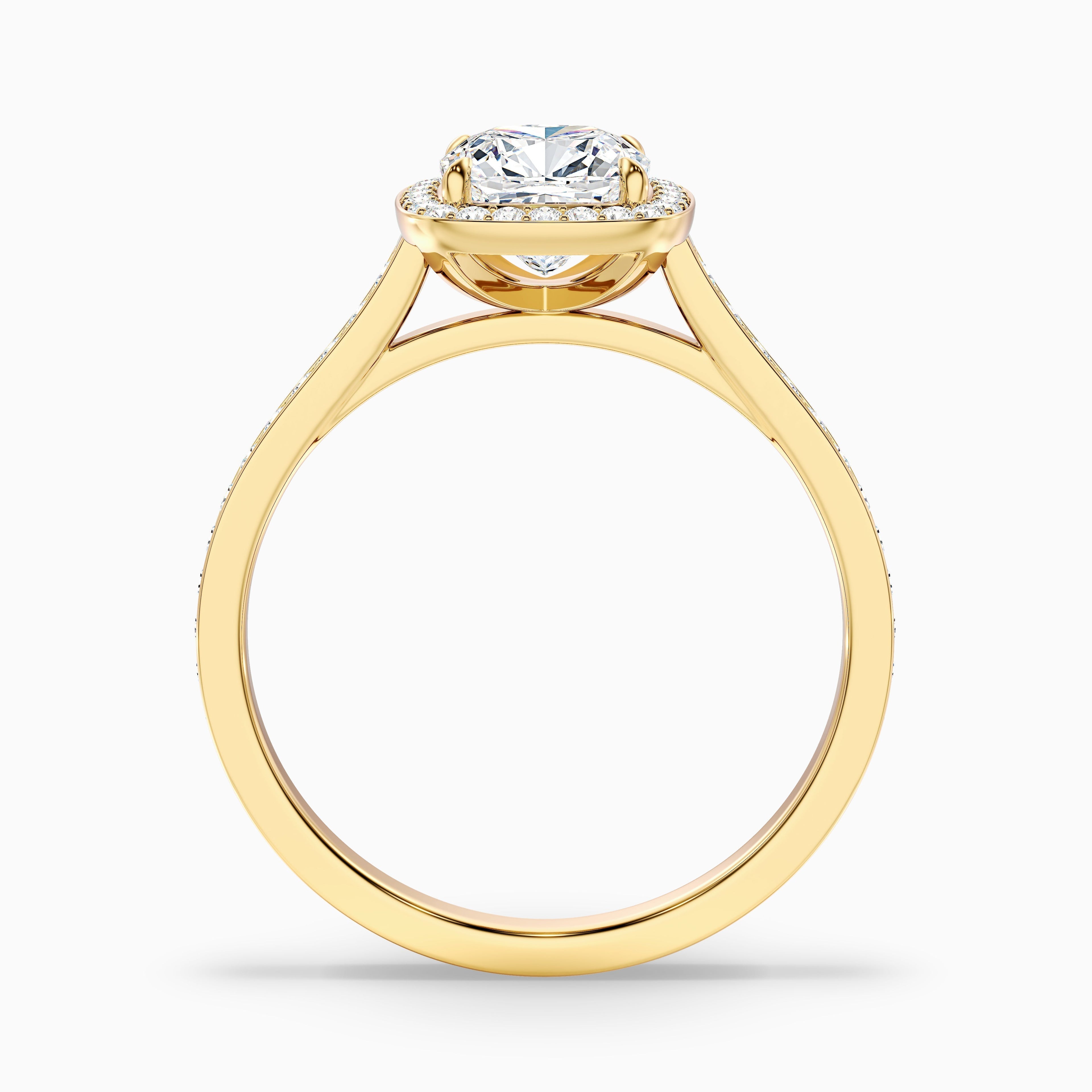 Kelly 5 Carat Cushion Cut Halo Pave Moissanite Engagement Ring in 18k Yellow Gold DestGlow