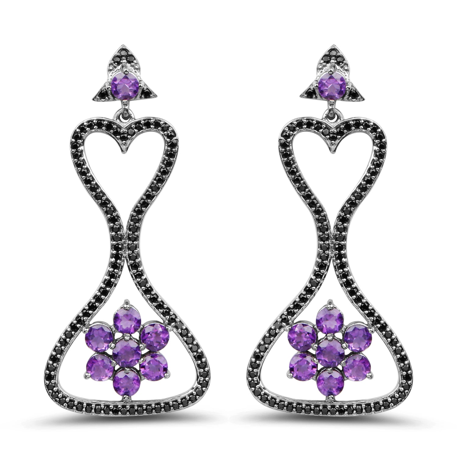 6.31 Carat Genuine Amethyst & Black Spinel .925 Sterling Silver Earrings by Bids.com