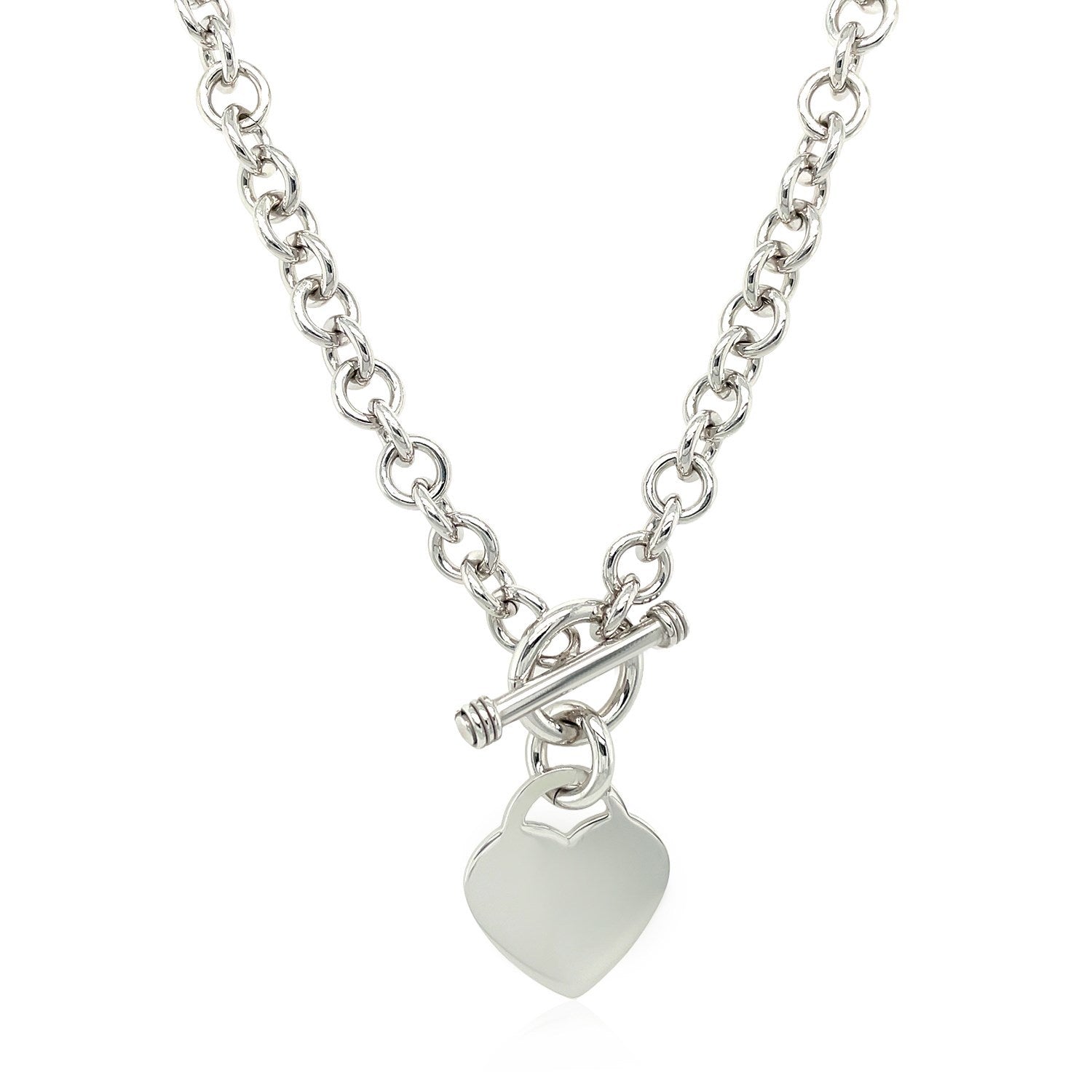 Sterling Silver Rhodium Plated Rolo Chain Necklace with a Heart Toggle Charm by Bids.com