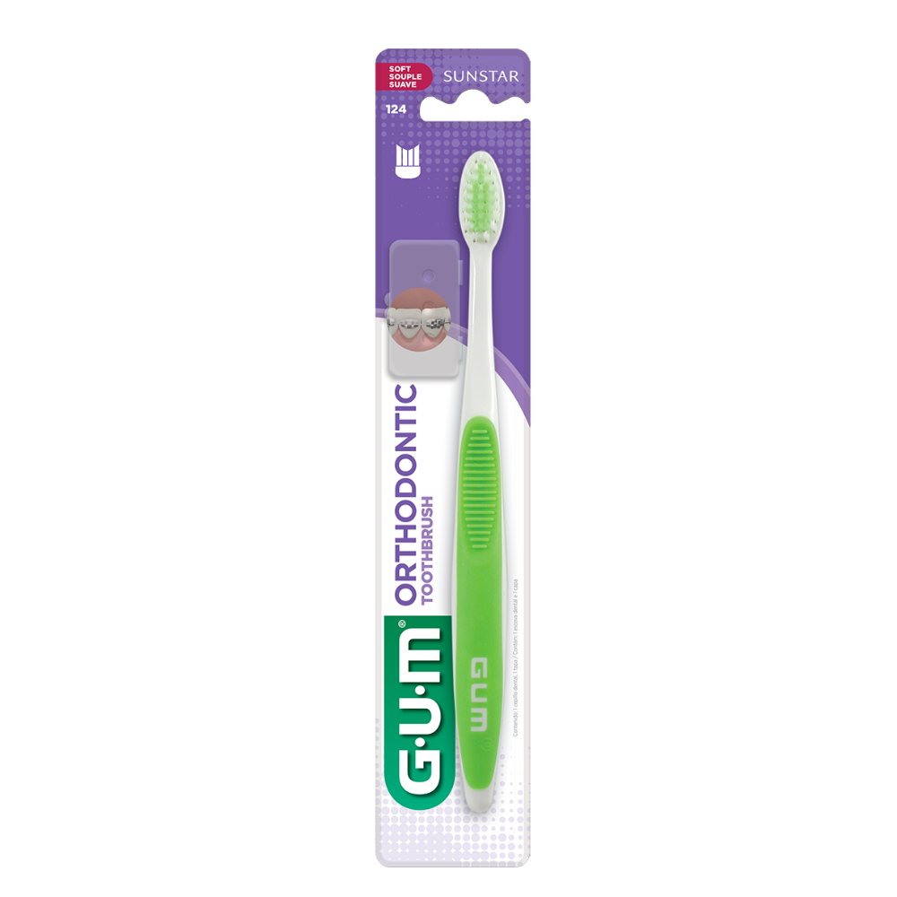 GUM Orthodontic Soft 124 4 Row Toothbrush with Lid DestGlow