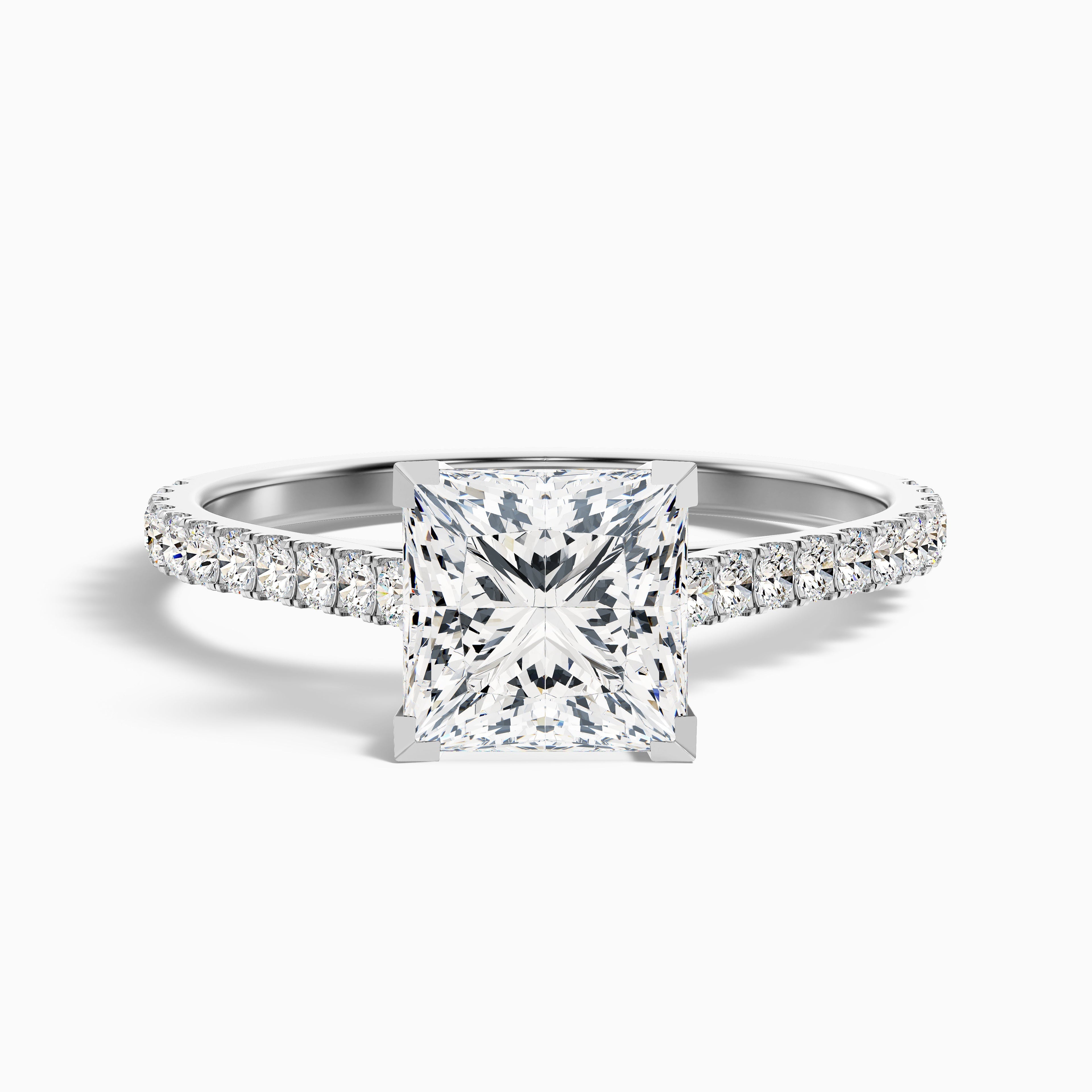 Iva 4 Carat Princess Cut Side Stone Pave Lab Grown Diamond Ring in Platinum DestGlow