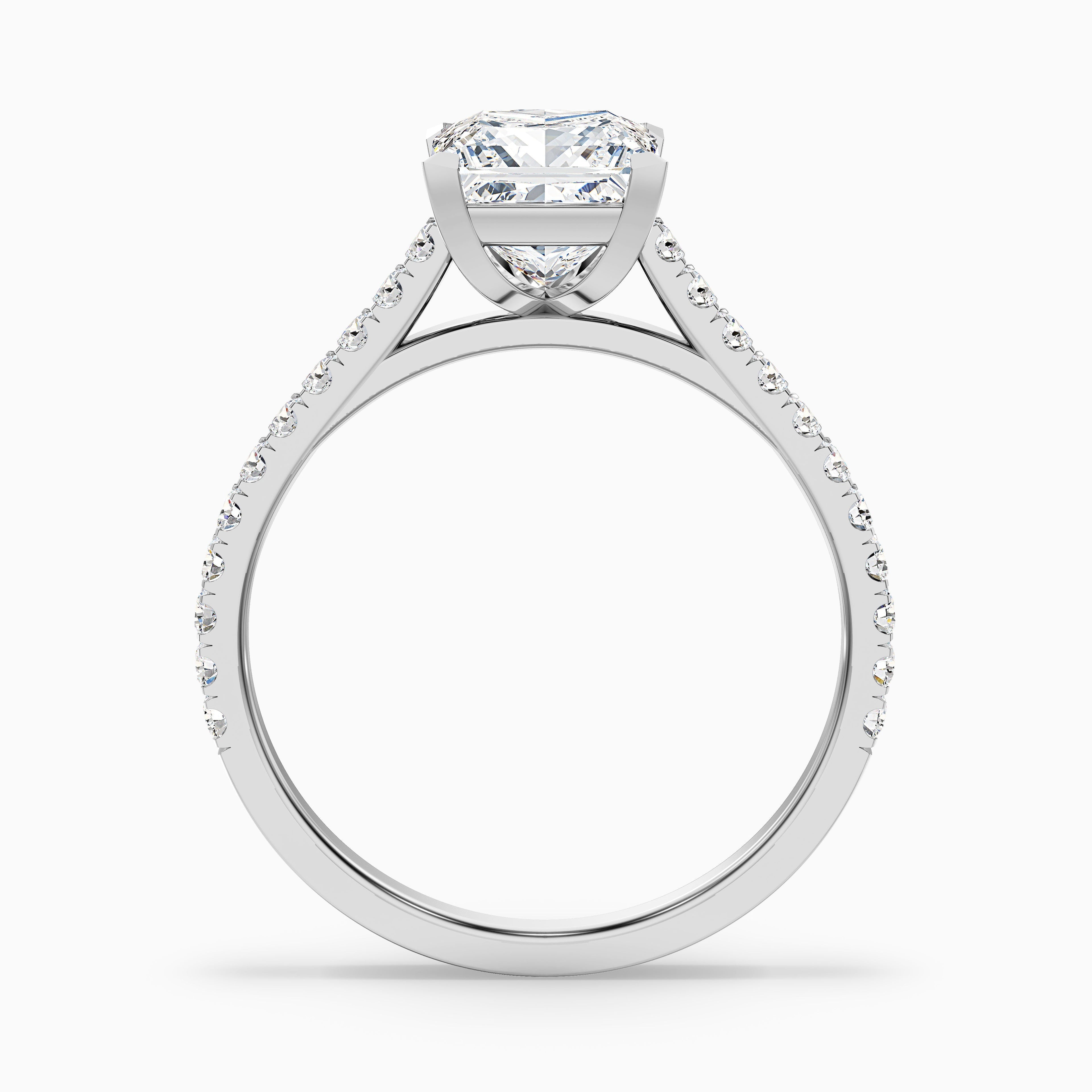 Cloe 6 Carat Princess Cut Solitaire Pave Moissanite Engagement Ring in 14k White Gold