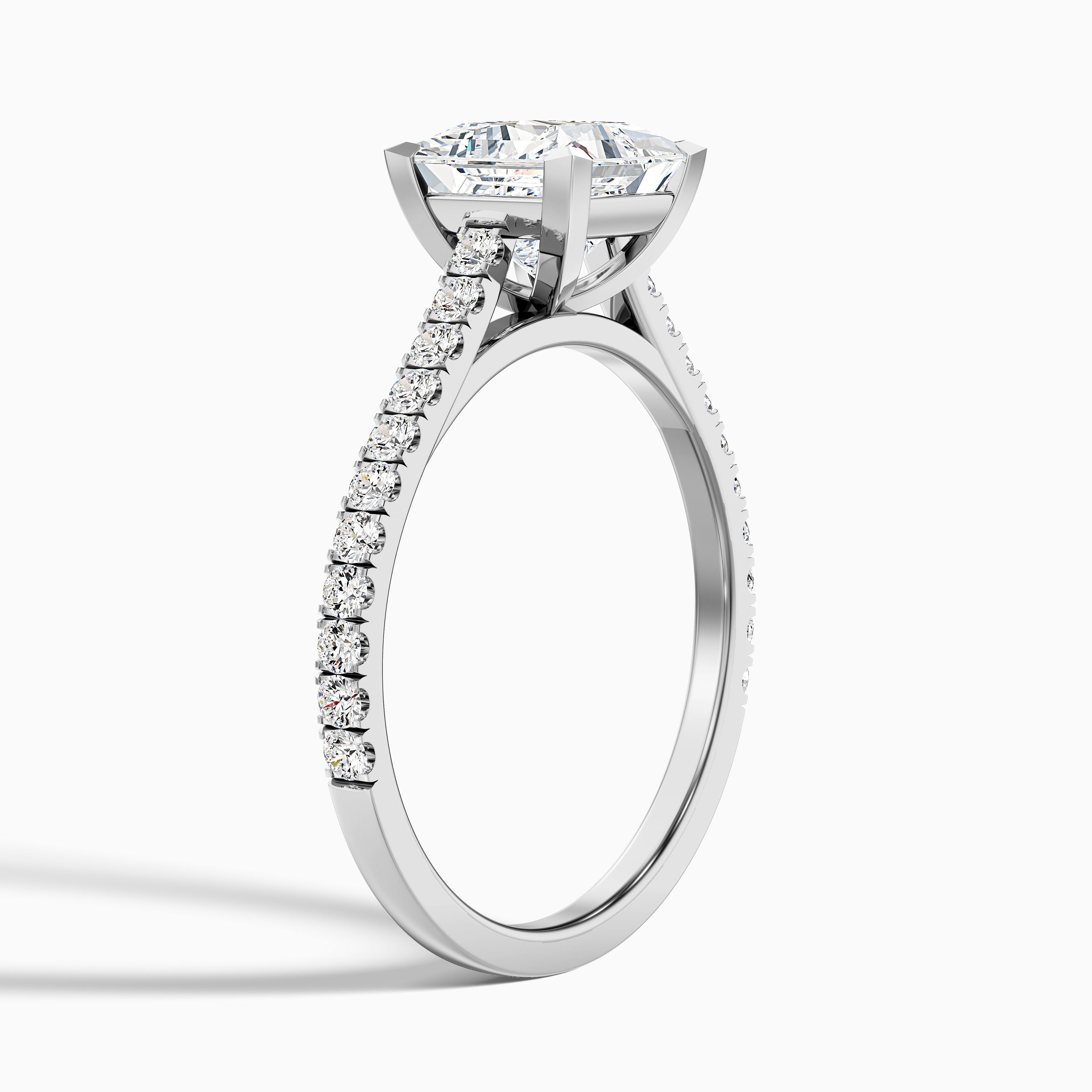 Helyn 1.5 Carat Princess Cut Side Stone Pave Moissanite Engagement Ring in 18k Rose Gold