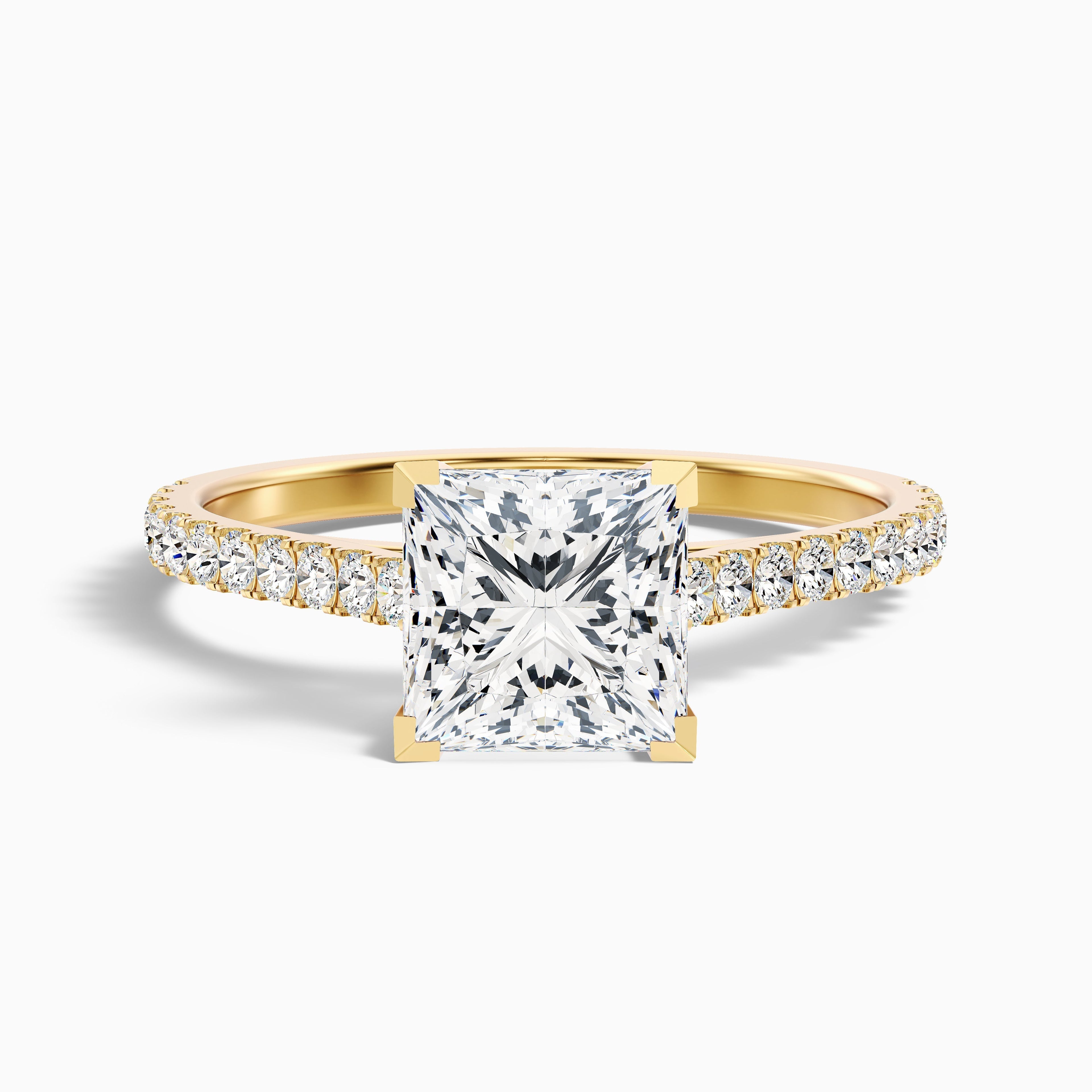 Helyn 4 Carat Princess Cut Side Stone Pave Moissanite Engagement Ring in 925 Sterling Silver