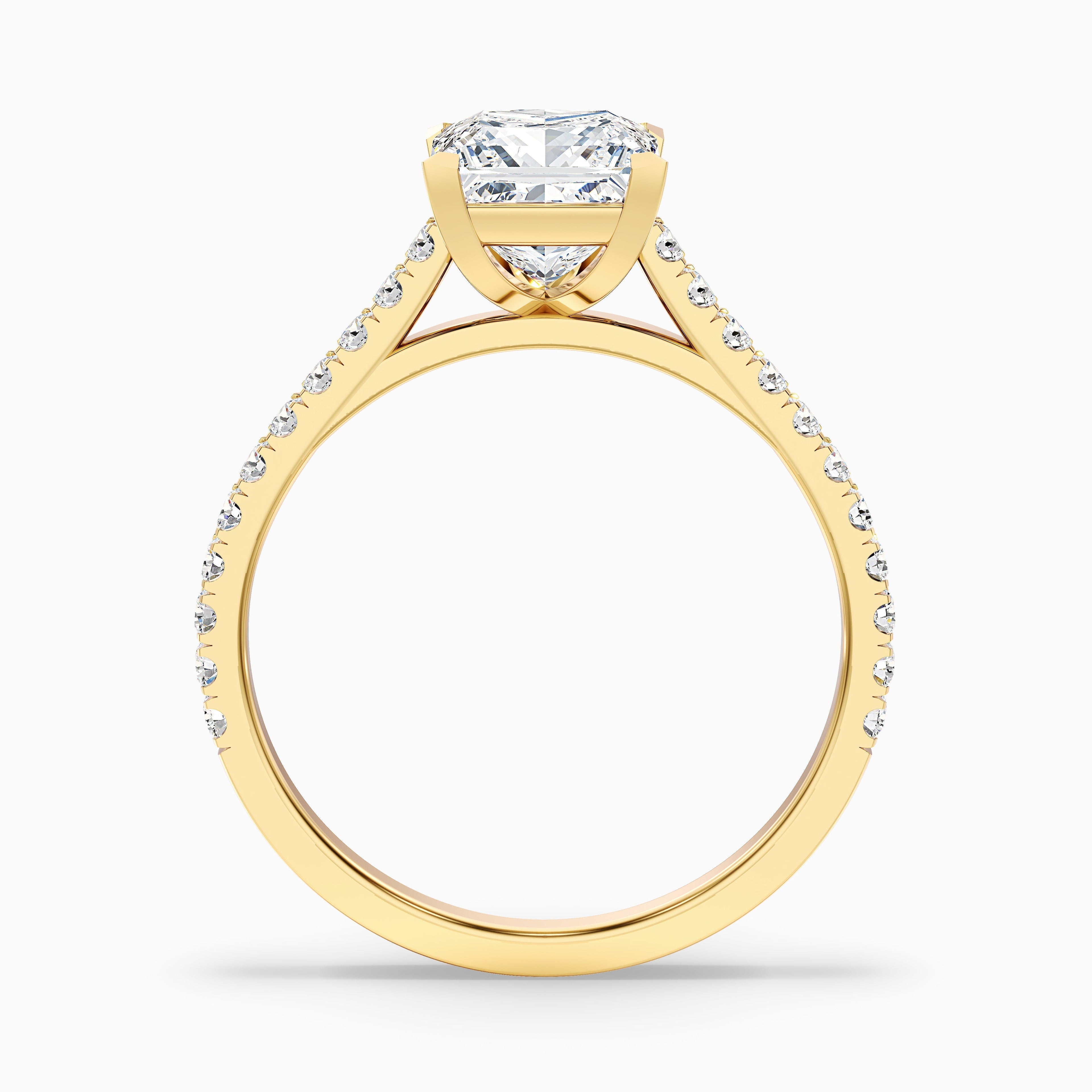 Helyn 2.5 Carat Princess Cut Side Stone Pave Moissanite Engagement Ring in 14k Yellow Gold DestGlow