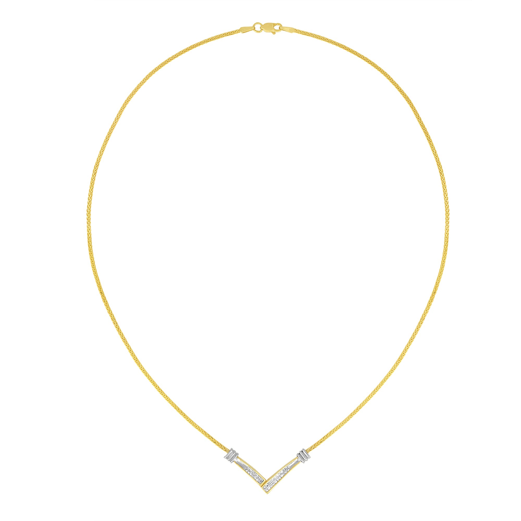 14K Yellow and White Gold 1/4 Cttw Princess Cut Diamond Channel-Set “V†Shape 18" Pendant Necklace (H-I Color, SI2-I1 Clarity) by Bids.com
