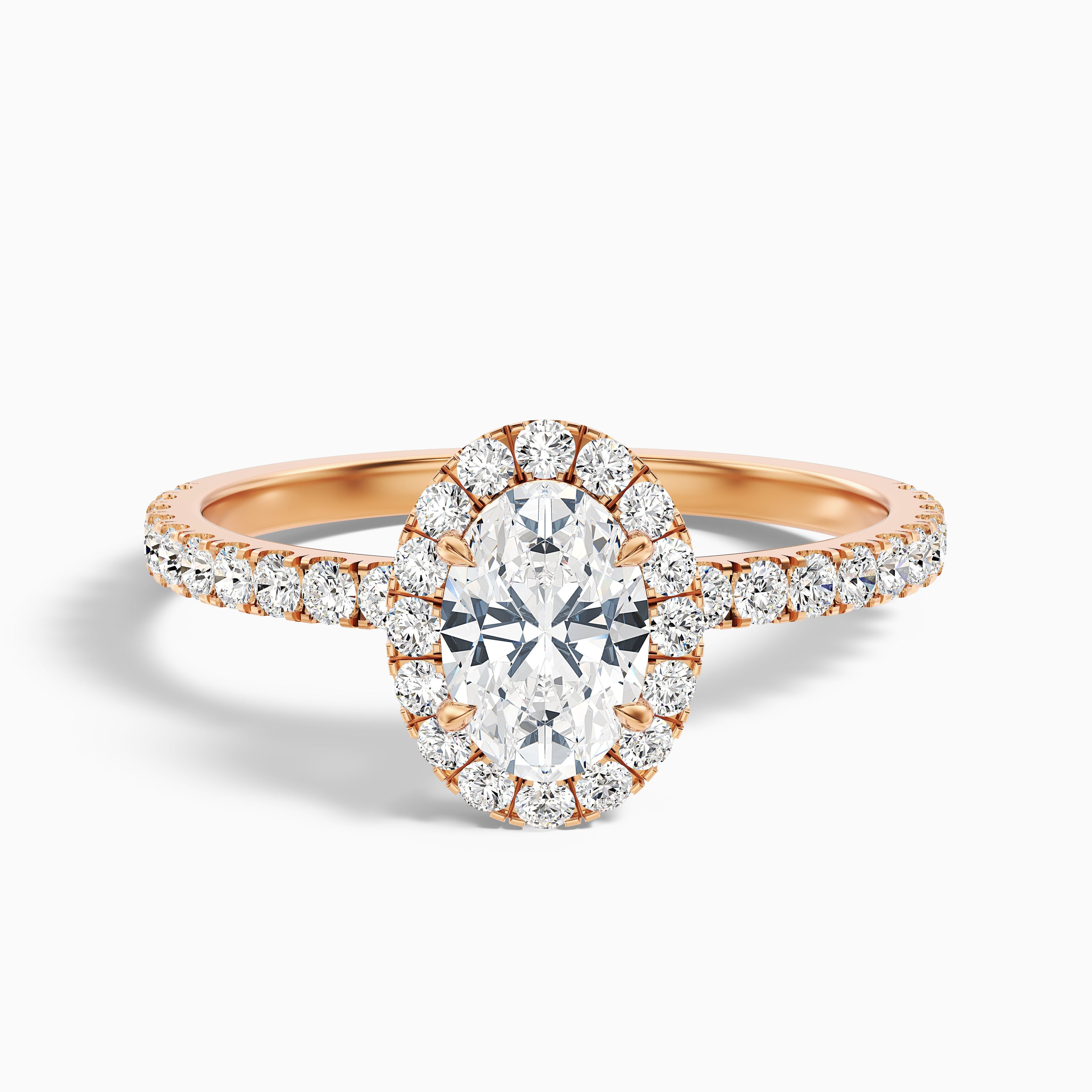 Jany 2 Carat Oval Halo Pave Lab Grown Diamond Ring in 14k Rose Gold DestGlow