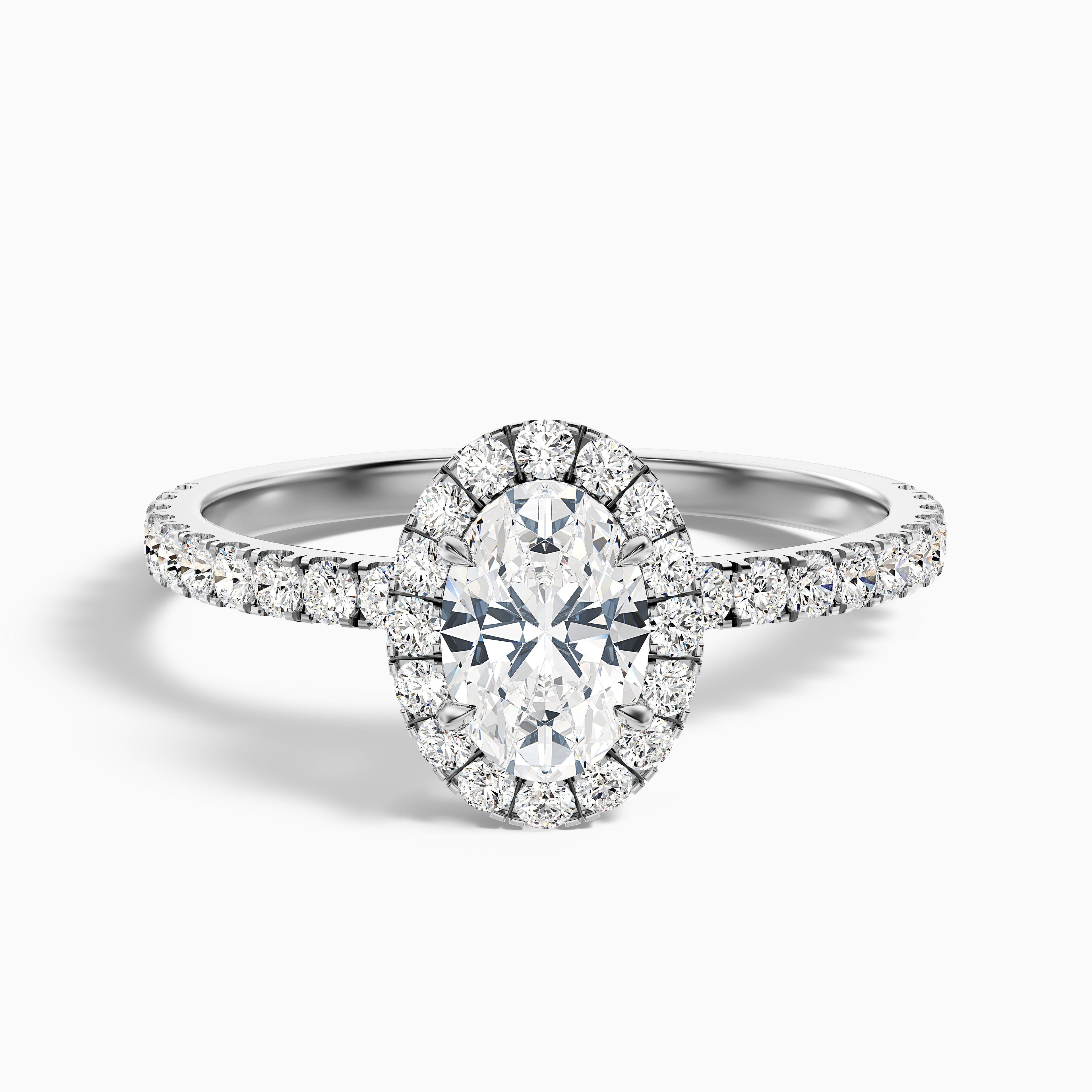 Grace 2 Carat Oval Halo Pave Moissanite Engagement Ring in 18k Yellow Gold