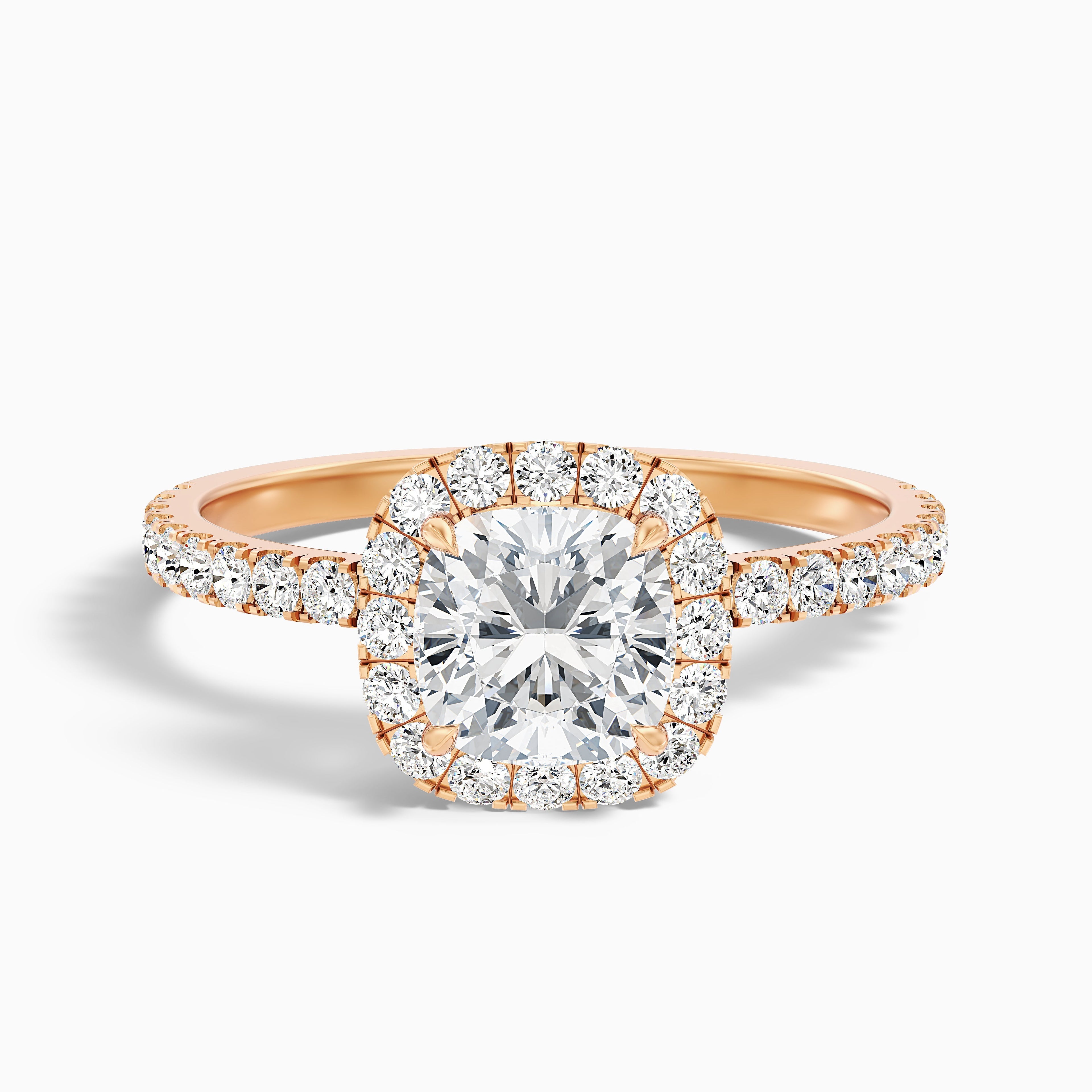 Gina 3 Carat Cushion Cut Halo Pave Moissanite Engagement Ring in 18k Yellow Gold DestGlow