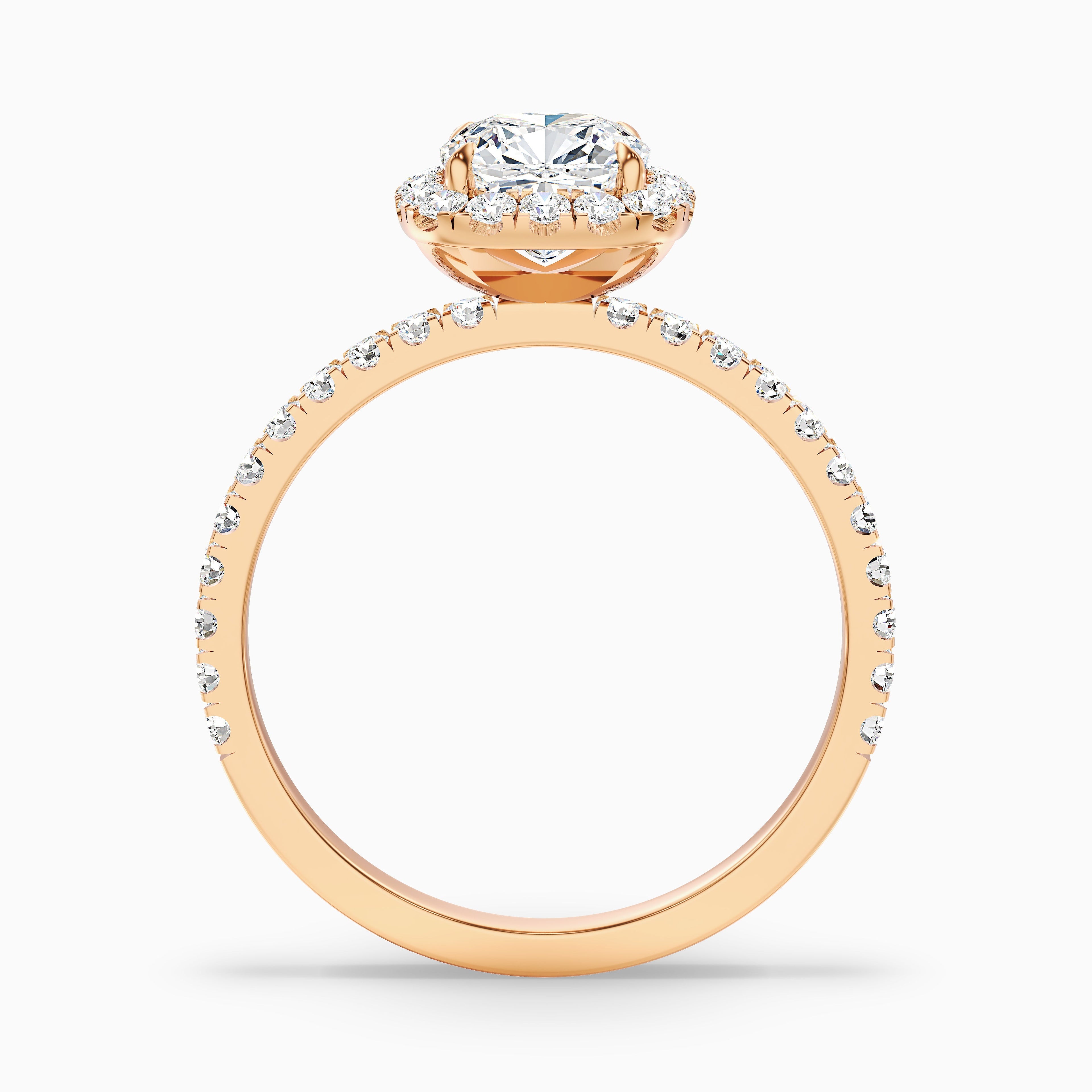 Gina 1.5 Carat Cushion Cut Halo Pave Moissanite Engagement Ring in 14k Rose Gold