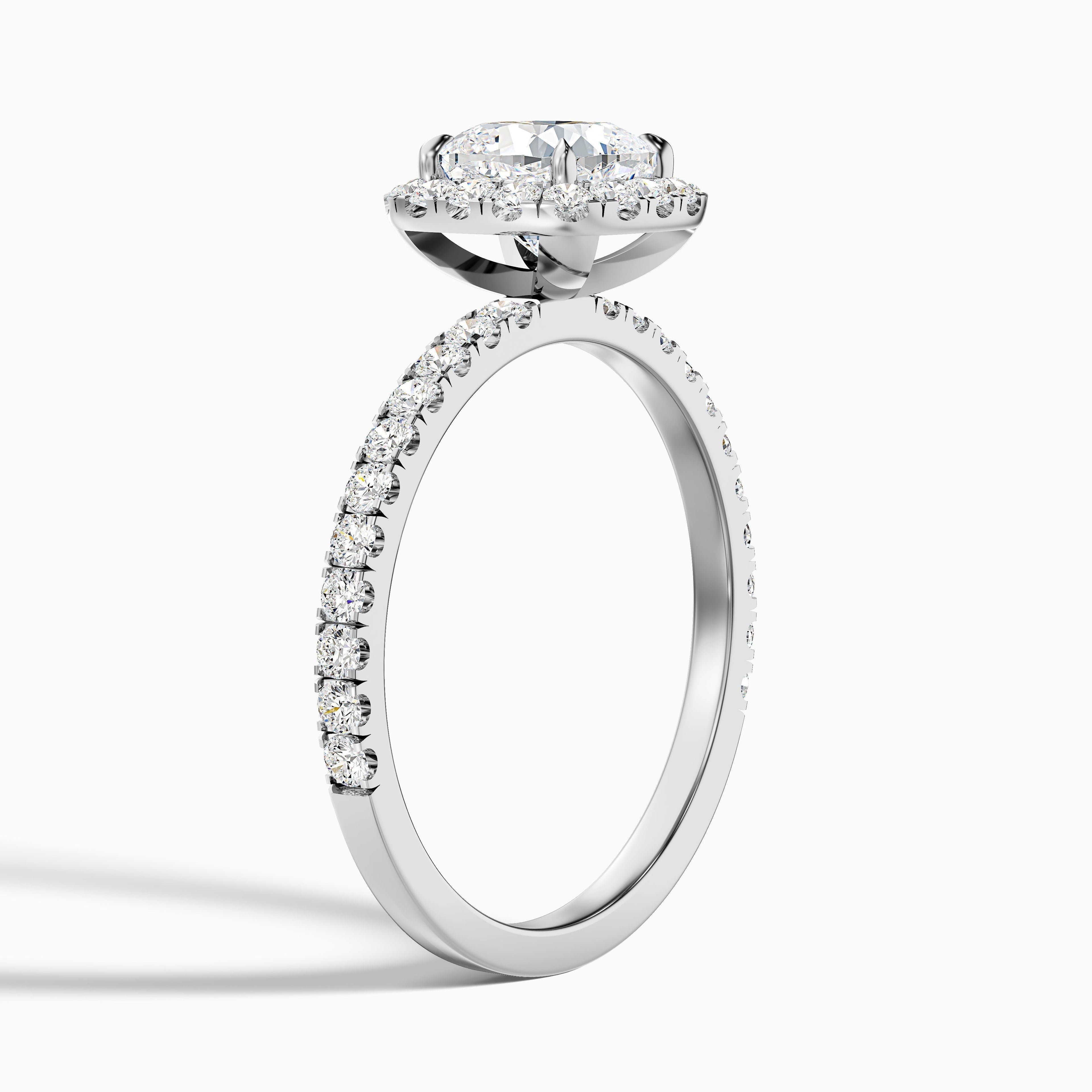 Gina 2.5 Carat Cushion Cut Halo Pave Moissanite Engagement Ring in 14k White Gold