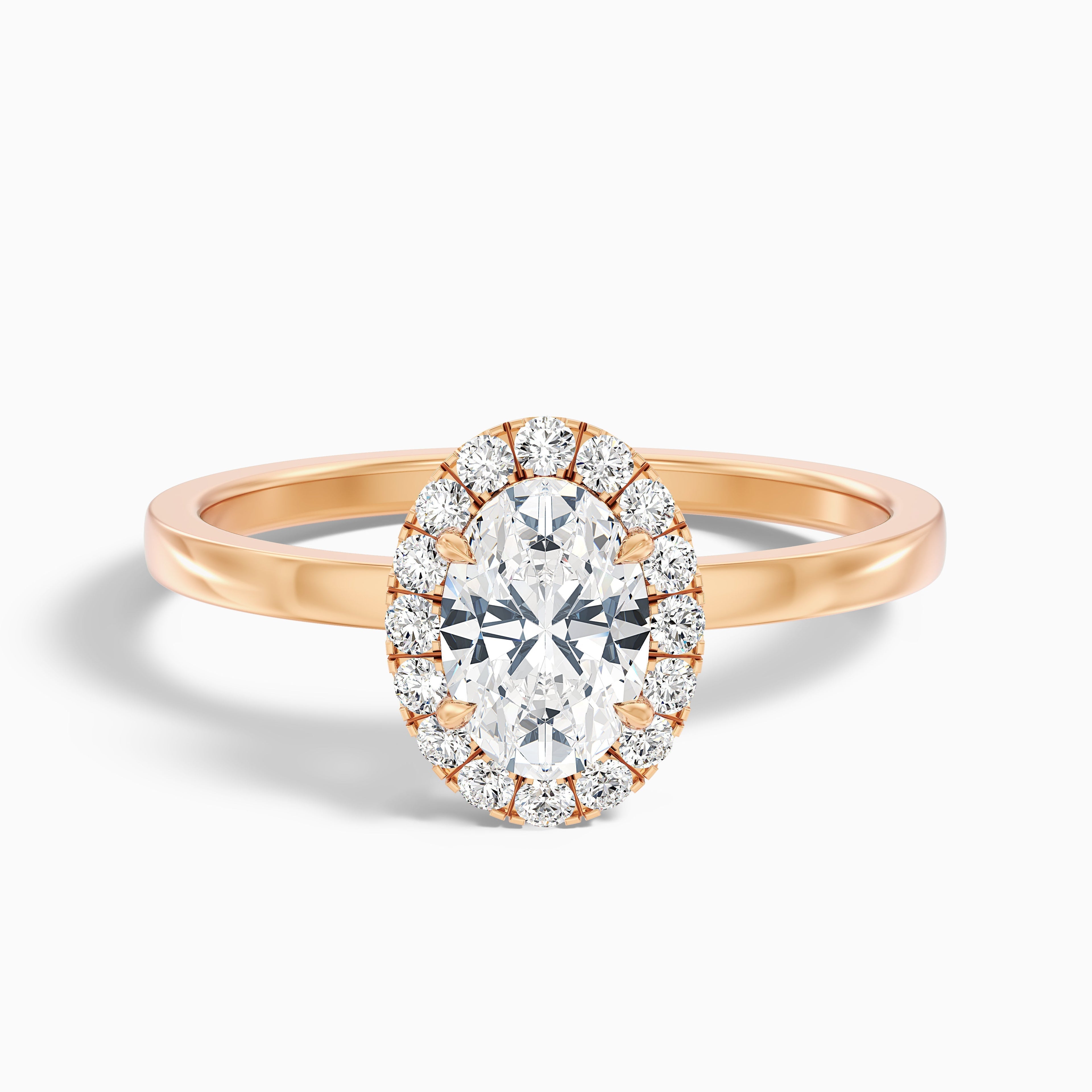Julia 3.5 Carat Oval Halo Lab Grown Diamond Ring in 18k Yellow Gold DestGlow