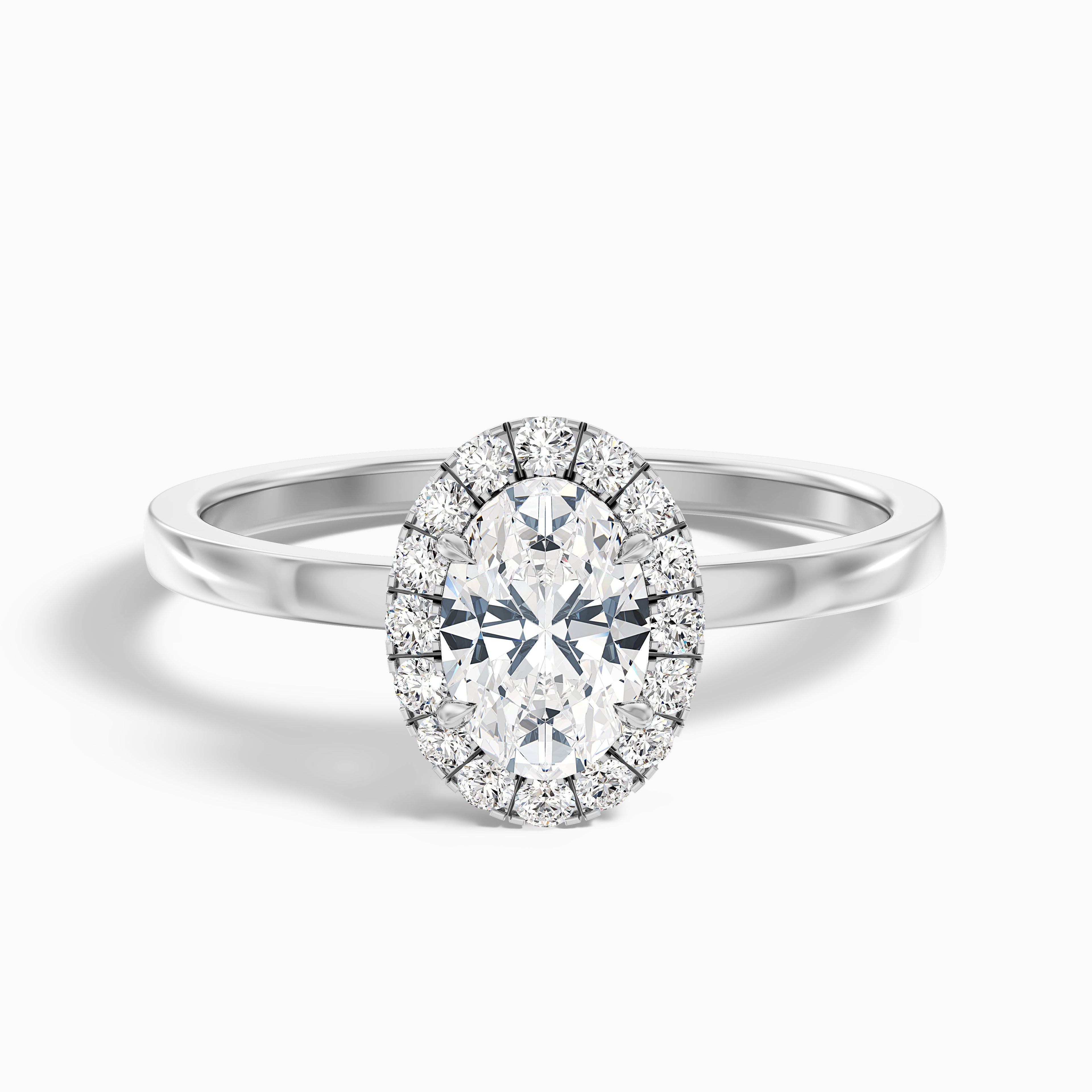 Cris 2 Carat Oval Halo Moissanite Engagement Ring in Platinum