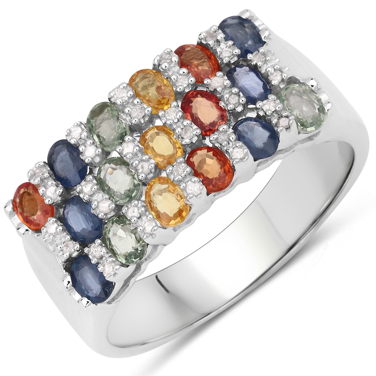 3.61 Carat Genuine Multi Sapphire .925 Sterling Silver Ring DestGlow