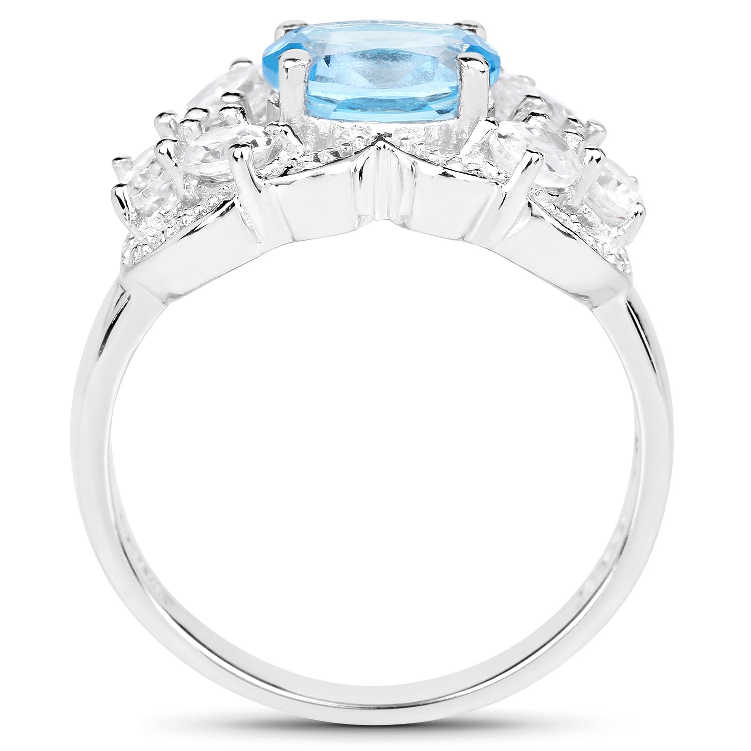 3.20 Carat Genuine Blue Topaz and White Zircon .925 Sterling Silver Ring DestGlow
