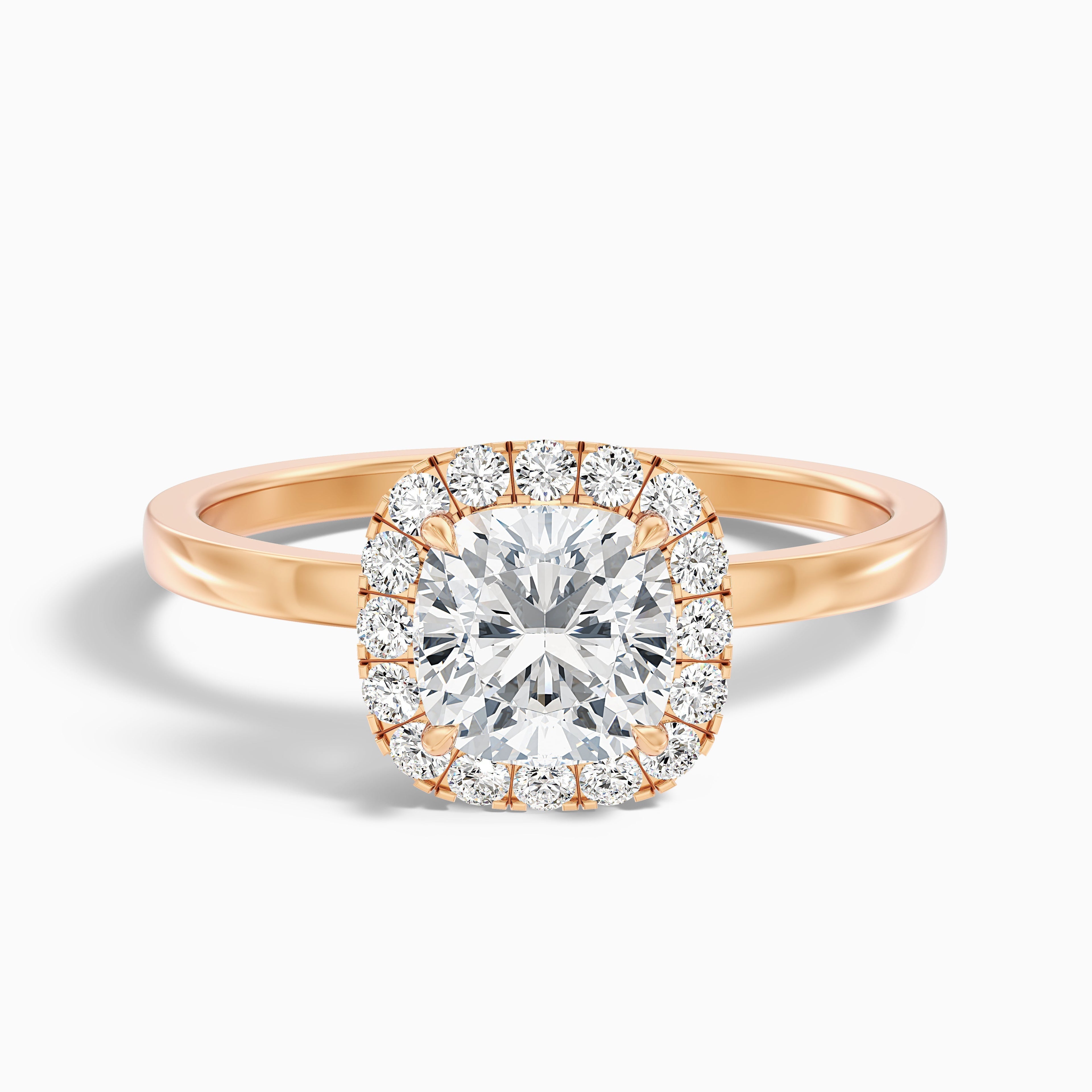 Claire 3.5 Carat Cushion Cut Halo Moissanite Engagement Ring in 14k Rose Gold