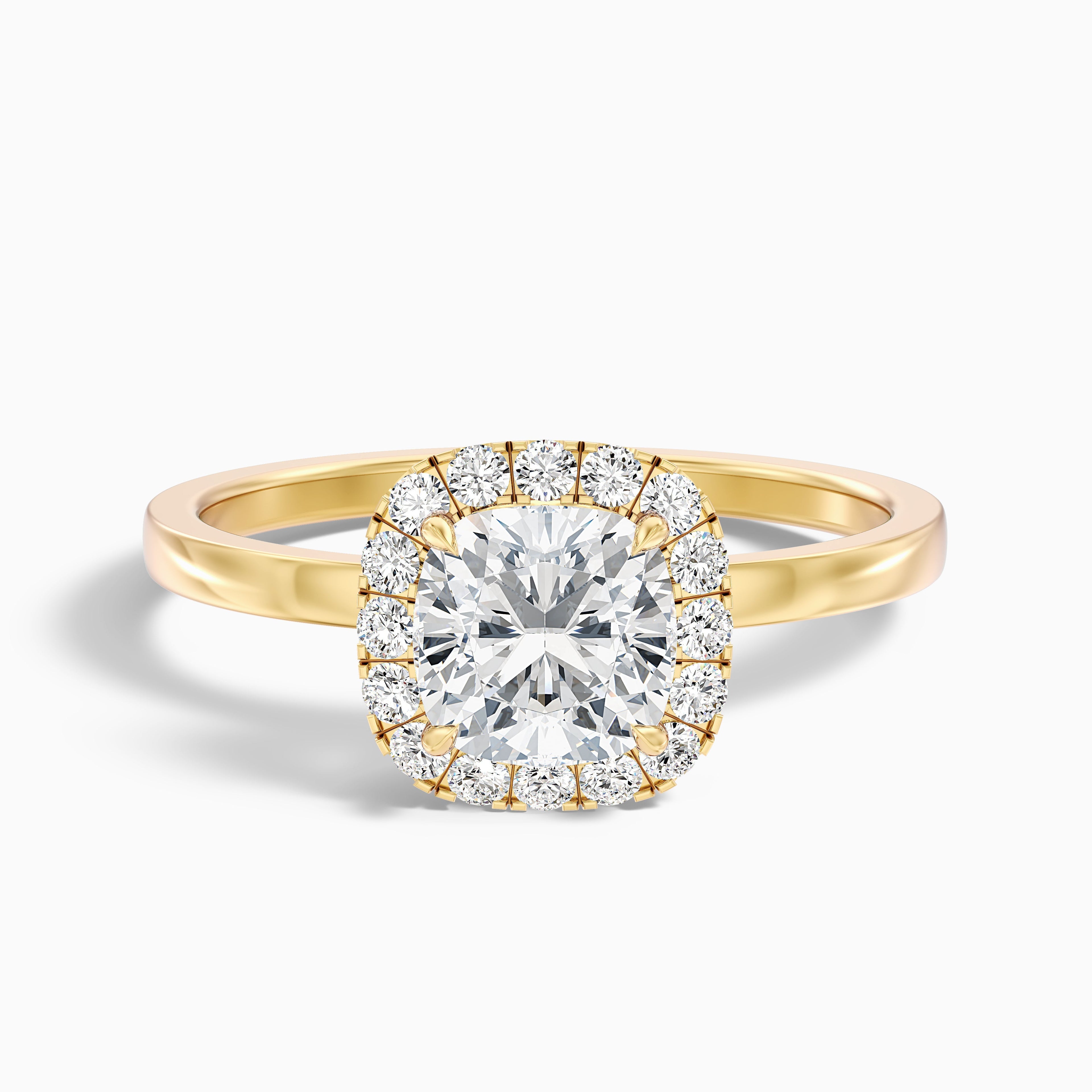 Nora 1 Carat Cushion Cut Halo Lab Grown Diamond Ring in 18k Yellow Gold DestGlow