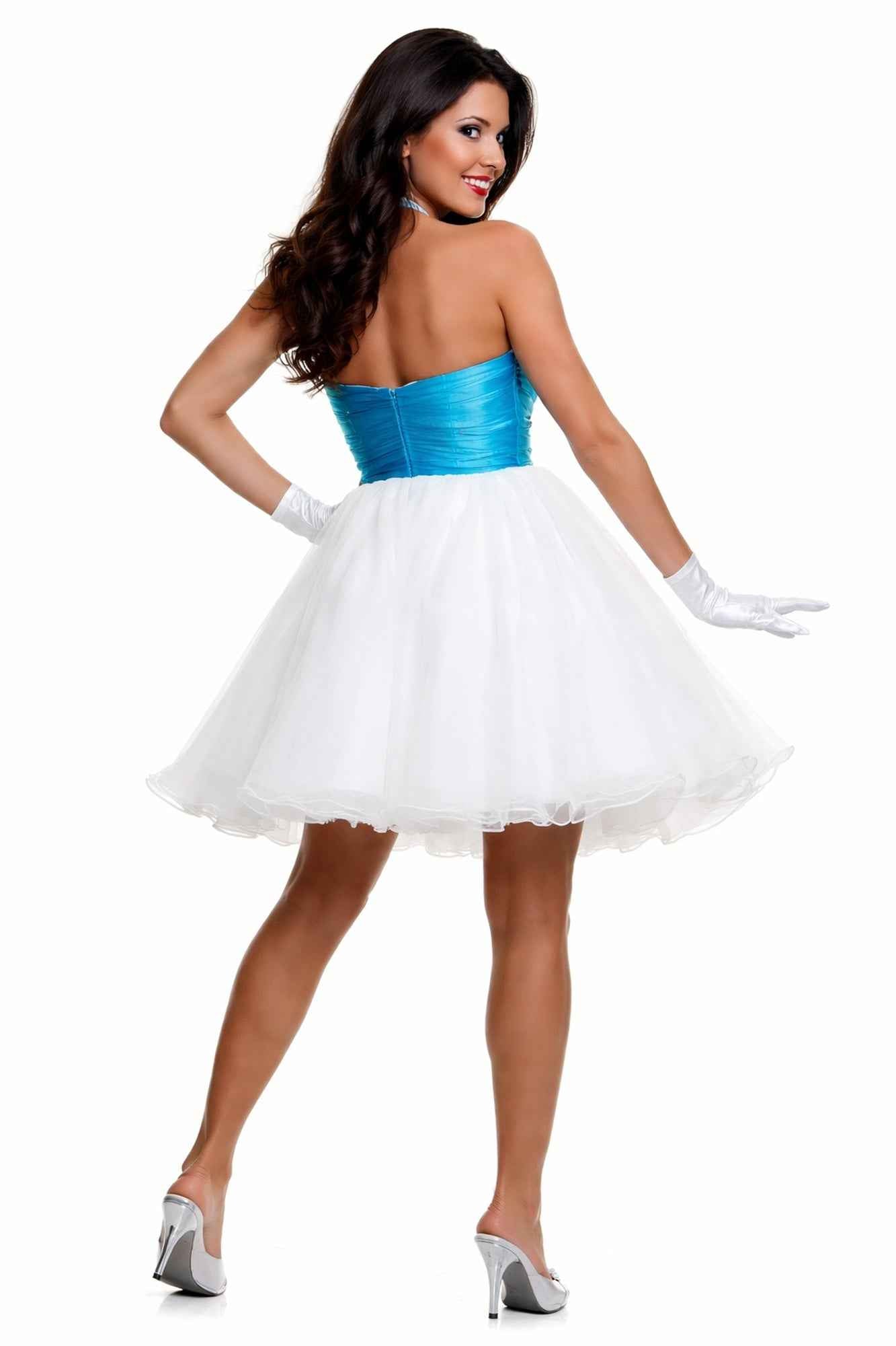 CLEARANCE - Cinderella Divine 077 Short Strapless White Dress Turquoise Rhinestone Waist Tulle (Size 4) by DiscountDressShop