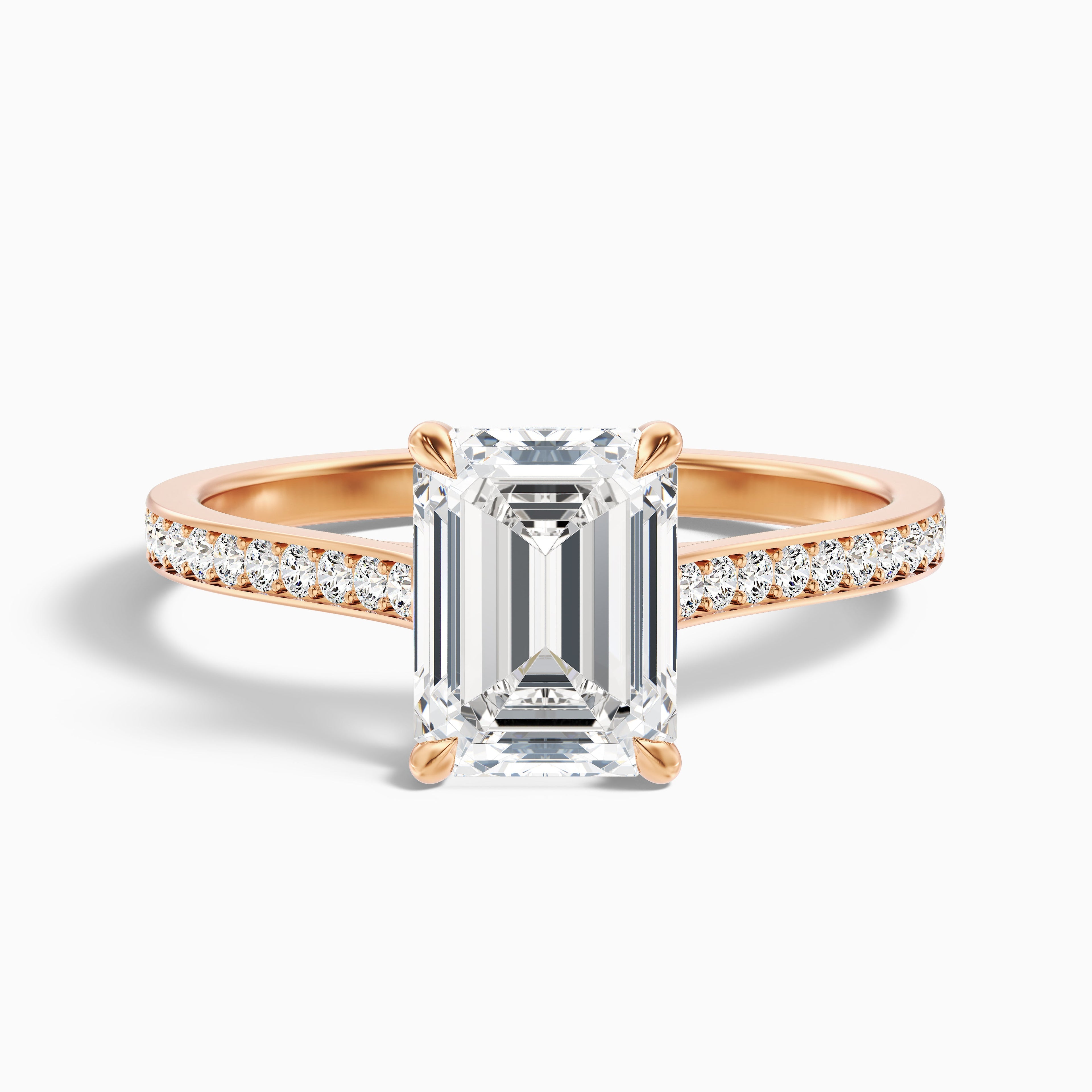 Chase 4 Carat Emerald Cut Side Stone Pave Moissanite Engagement Ring in 14k Yellow Gold