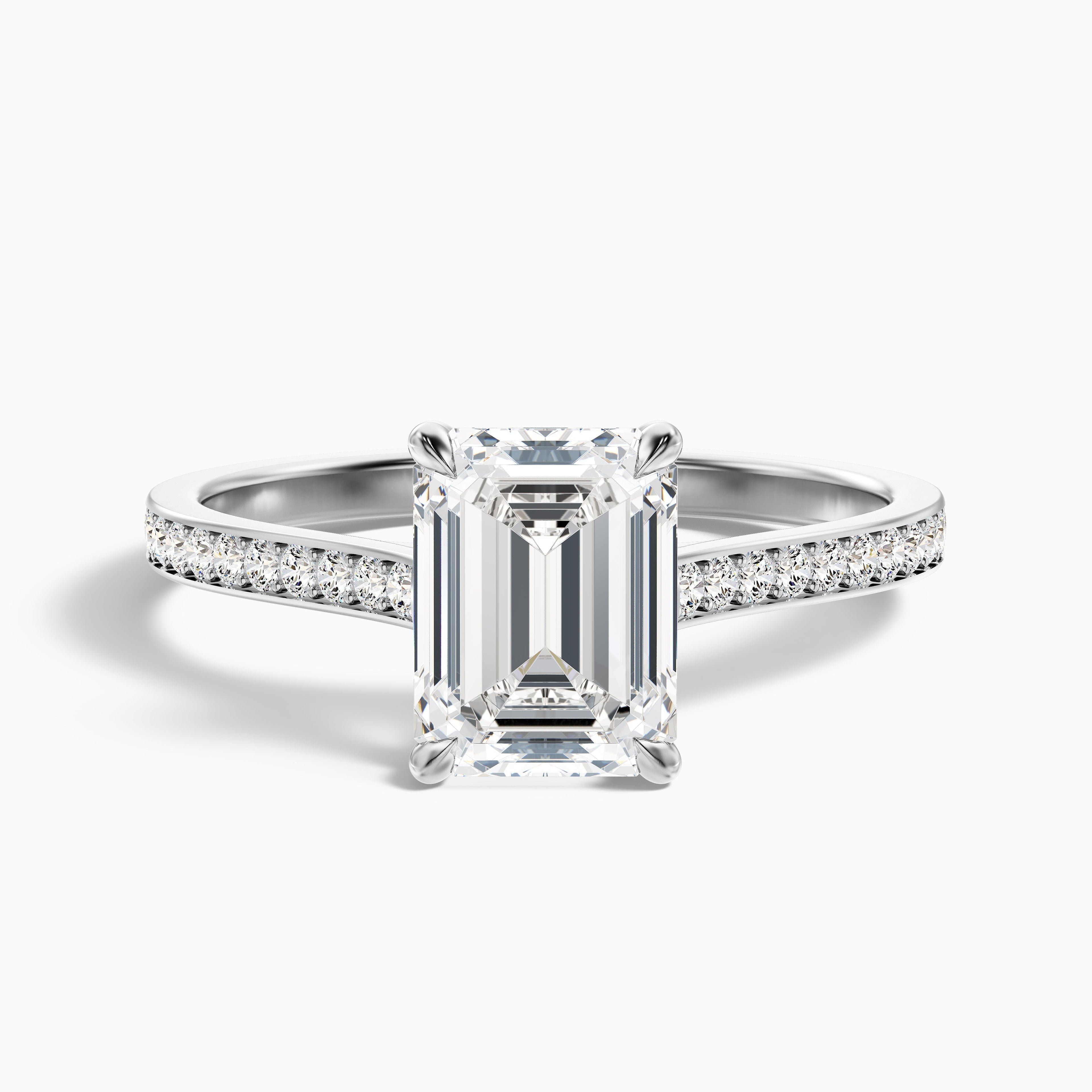 Eliza 3.5 Carat Emerald Cut Side Stone Pave Lab Grown Diamond Ring in 925 Sterling Silver
