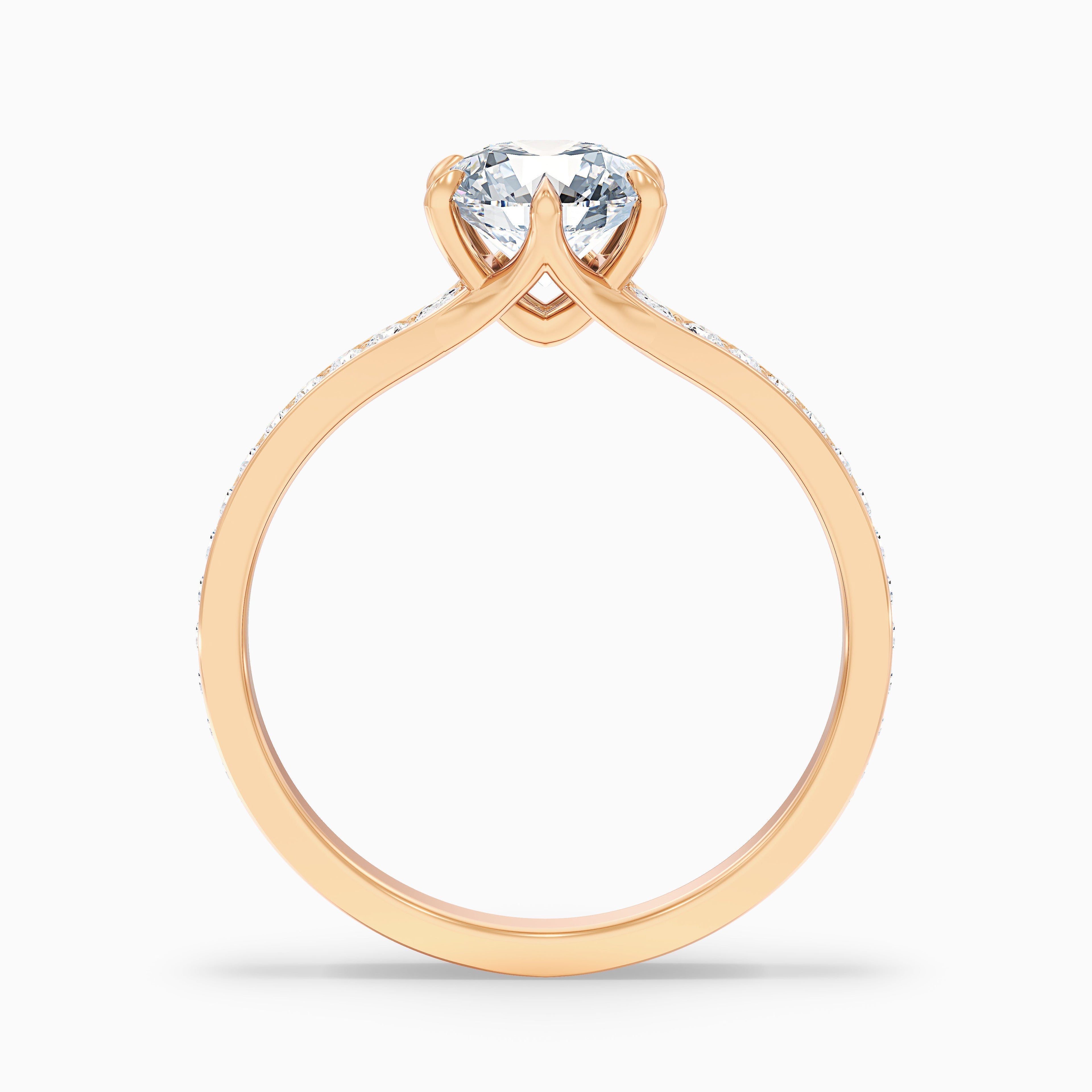 Carol 2 Carat Round Side Stone Pave Moissanite Engagement Ring in 10k Rose Gold