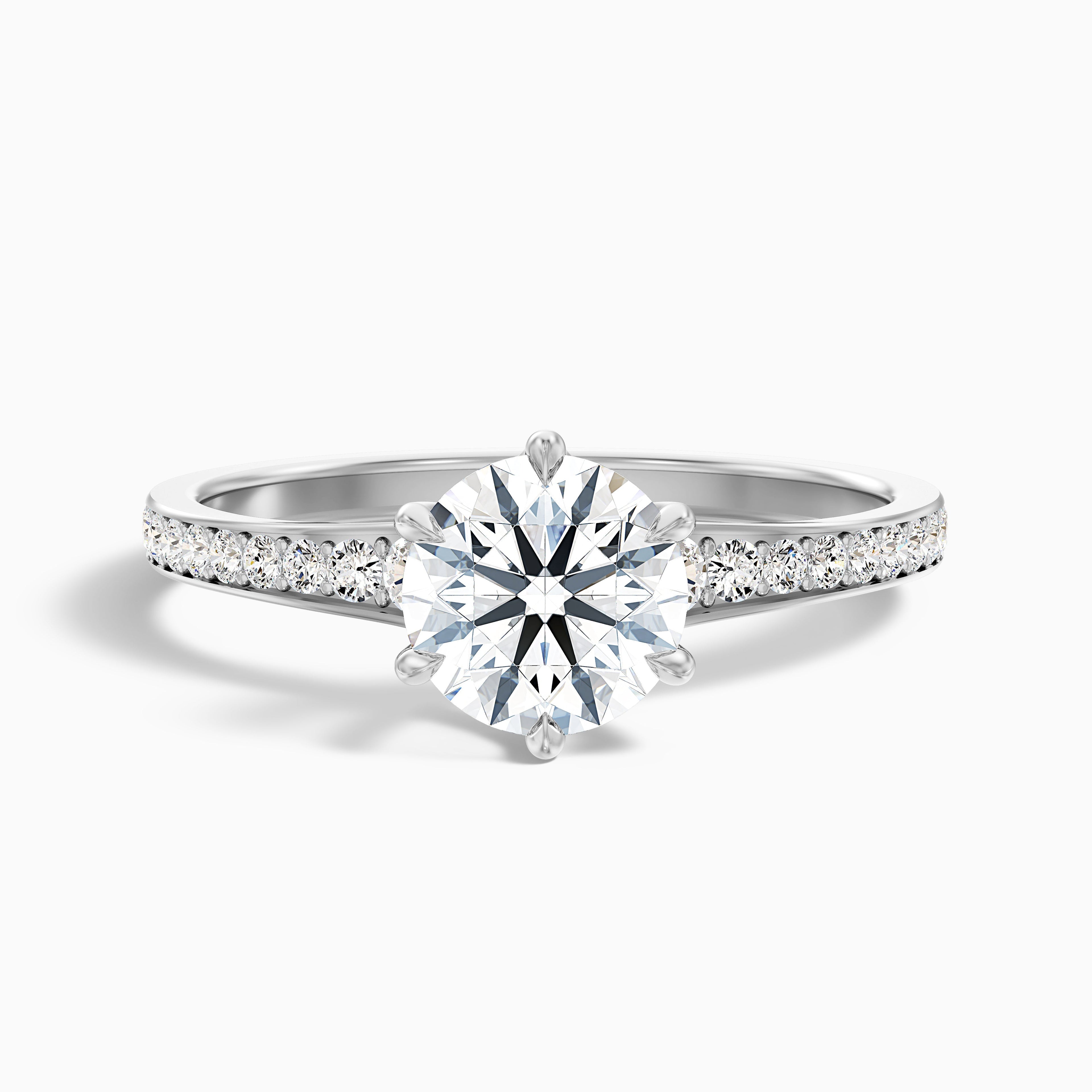 Kyra 1.5 Carat Round Side Stone Pave Lab Grown Diamond Ring in Platinum