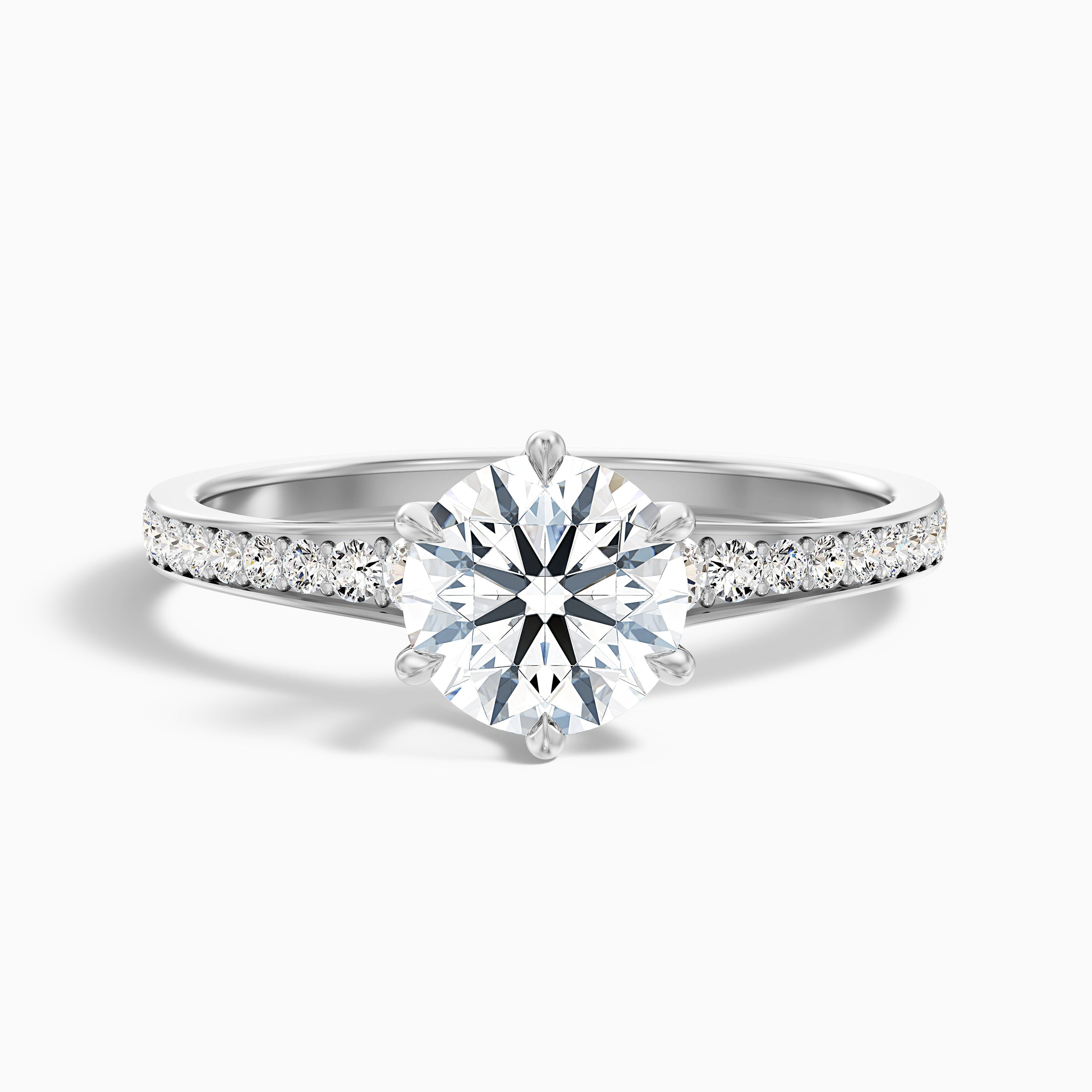 Kyra 4.5 Carat Round Side Stone Pave Lab Grown Diamond Ring in 18k Yellow Gold
