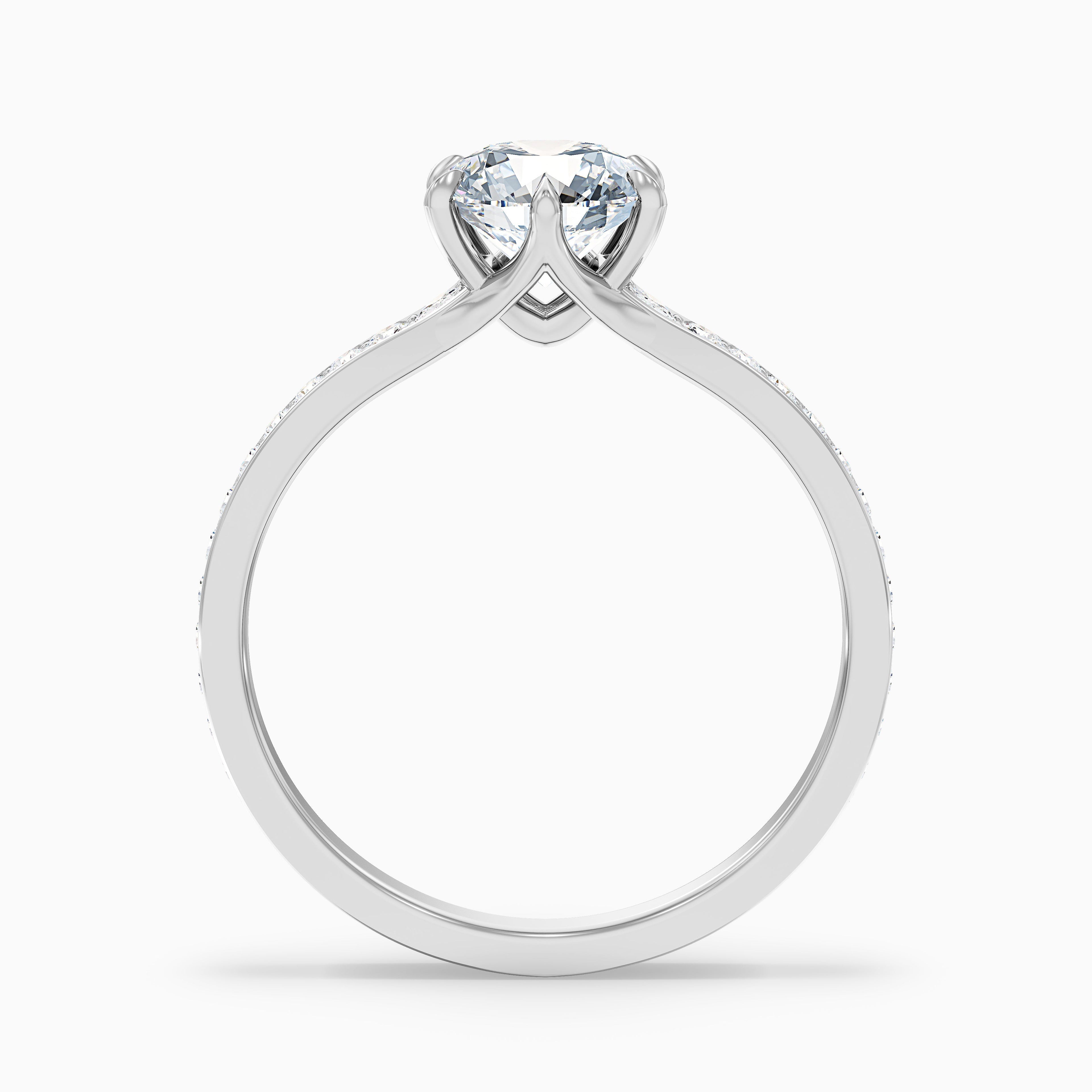 Carol 5.5 Carat Round Side Stone Pave Moissanite Engagement Ring in 14k White Gold