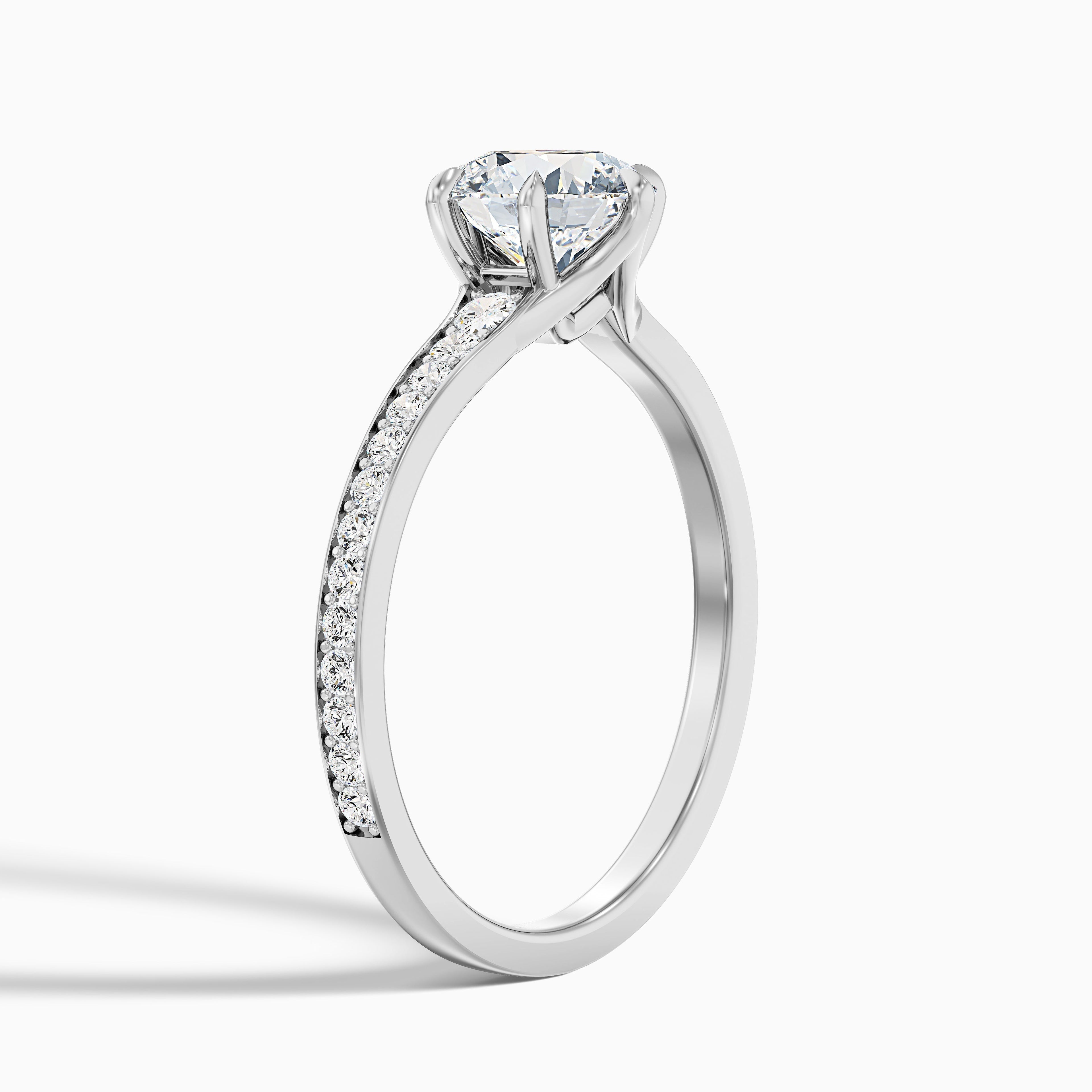 Kyra 1.5 Carat Round Side Stone Pave Lab Grown Diamond Ring in 14k White Gold