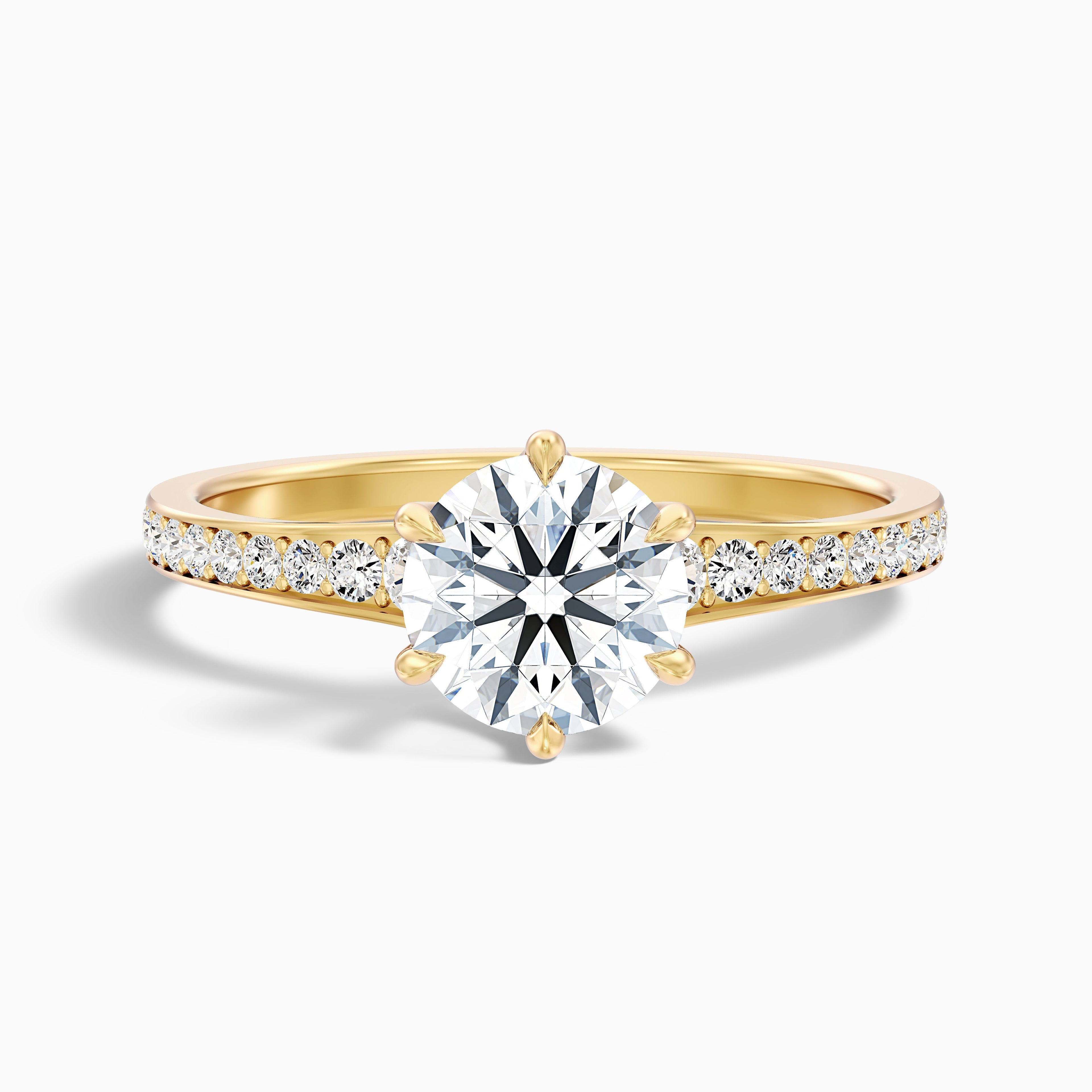 Carol 3 Carat Round Side Stone Pave Moissanite Engagement Ring in Platinum