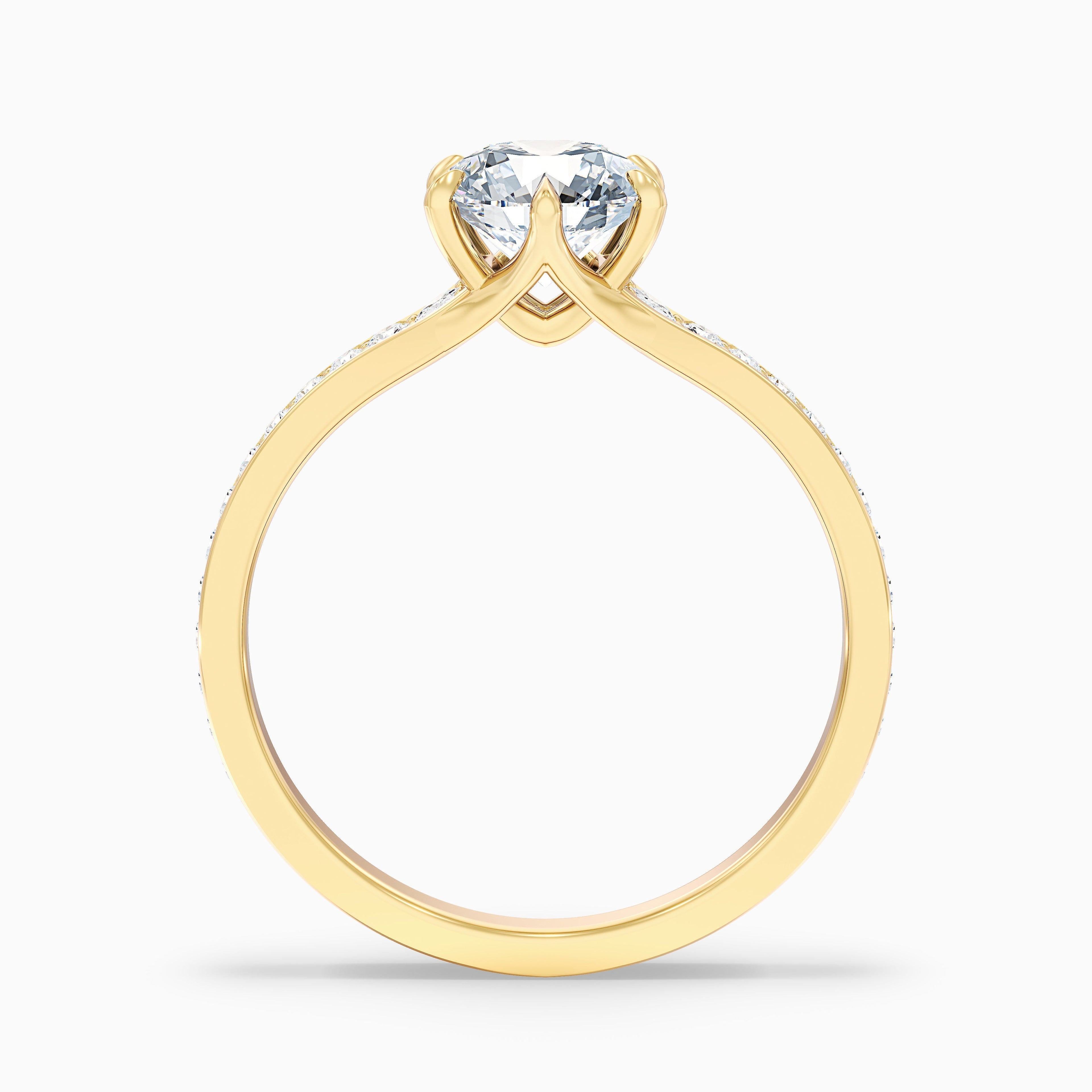 Carol 1.5 Carat Round Side Stone Pave Moissanite Engagement Ring in 18k Yellow Gold DestGlow