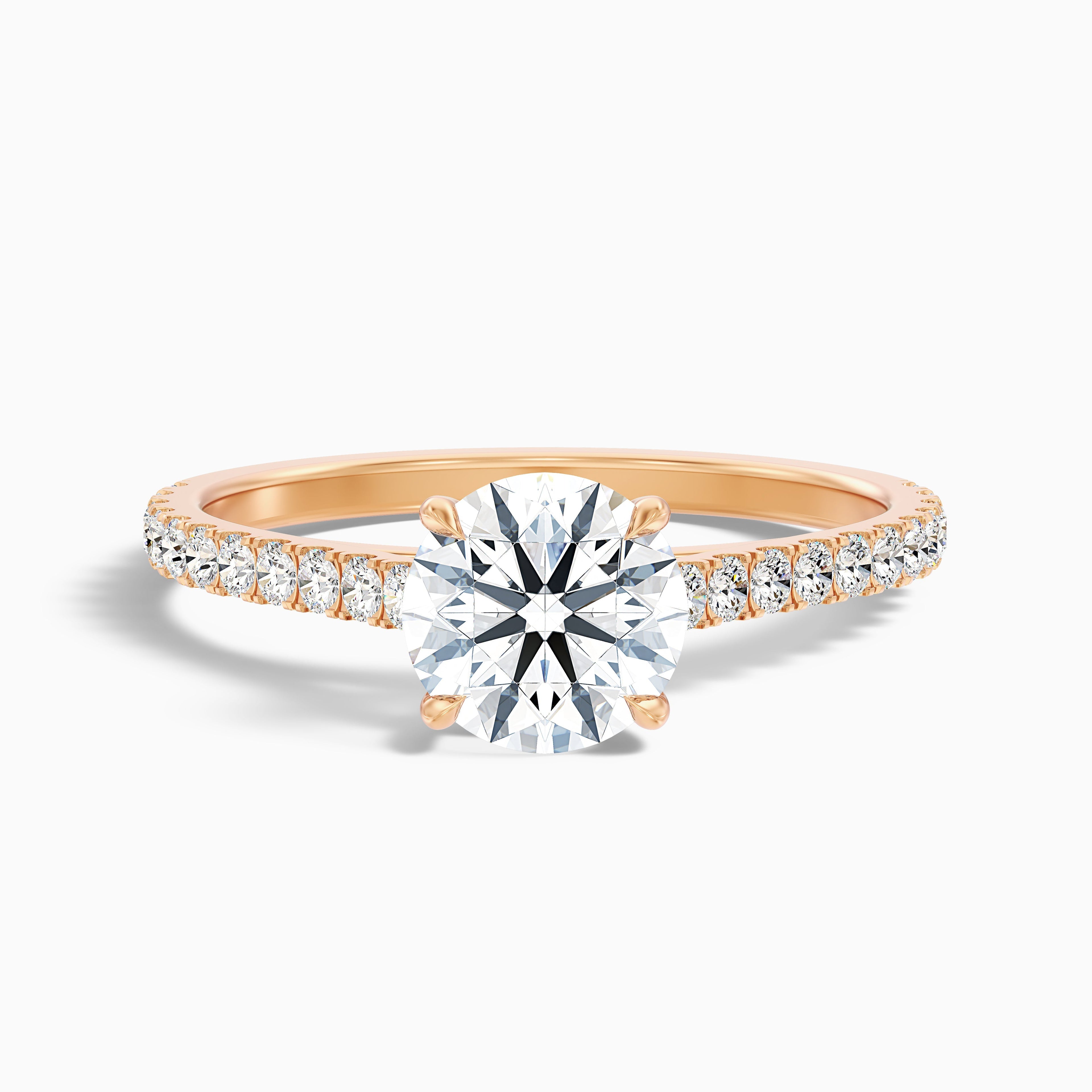 Carly 4 Carat Round Side Stone Pave Moissanite Engagement Ring in 18k White Gold