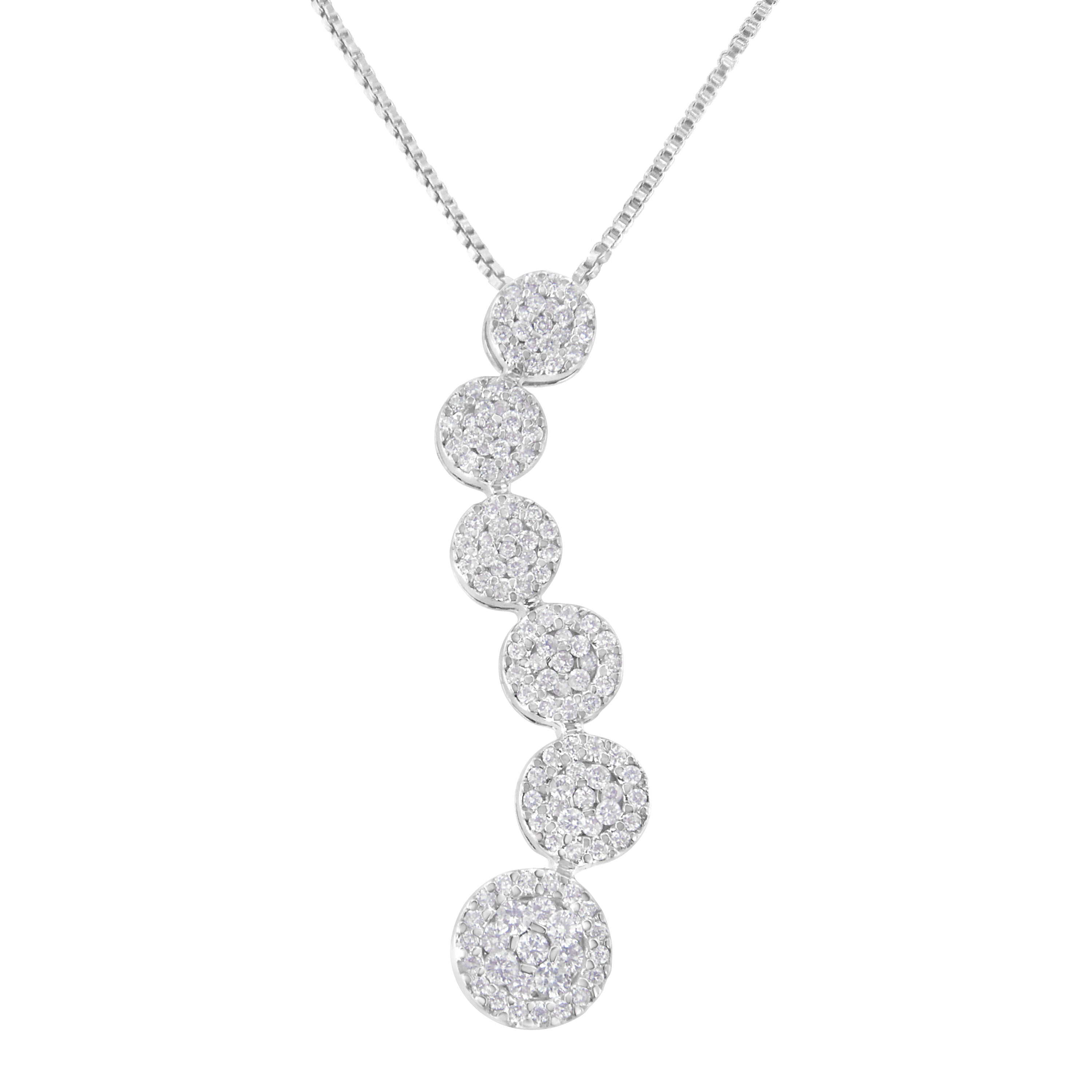 14K White Gold 1 cttw Diamond Cluster Journey Pendant Necklace (H-I, I1-I2) by Bids.com