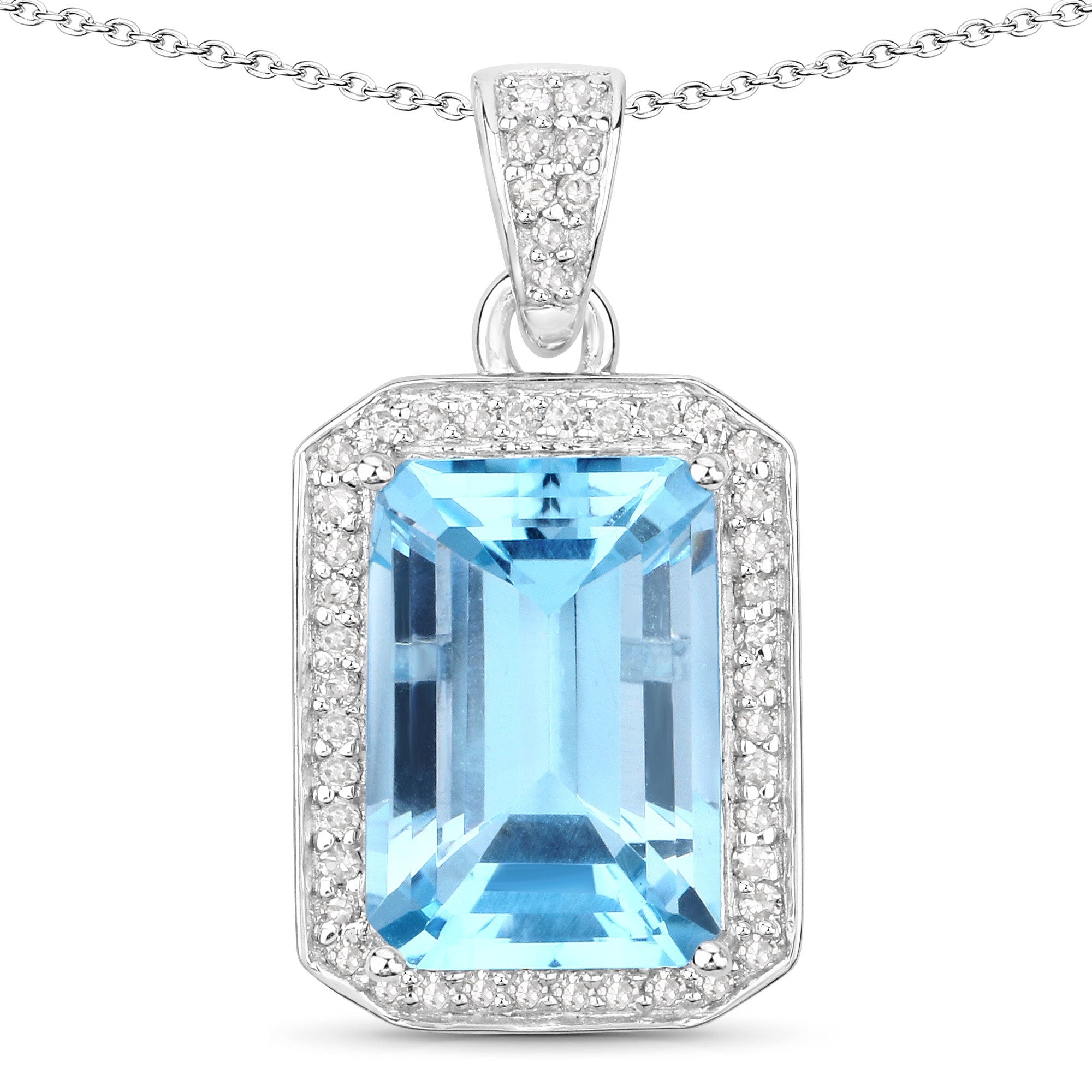 5.85 Carat Genuine Blue Topaz and White Diamond .925 Sterling Silver Pendant by Bids.com