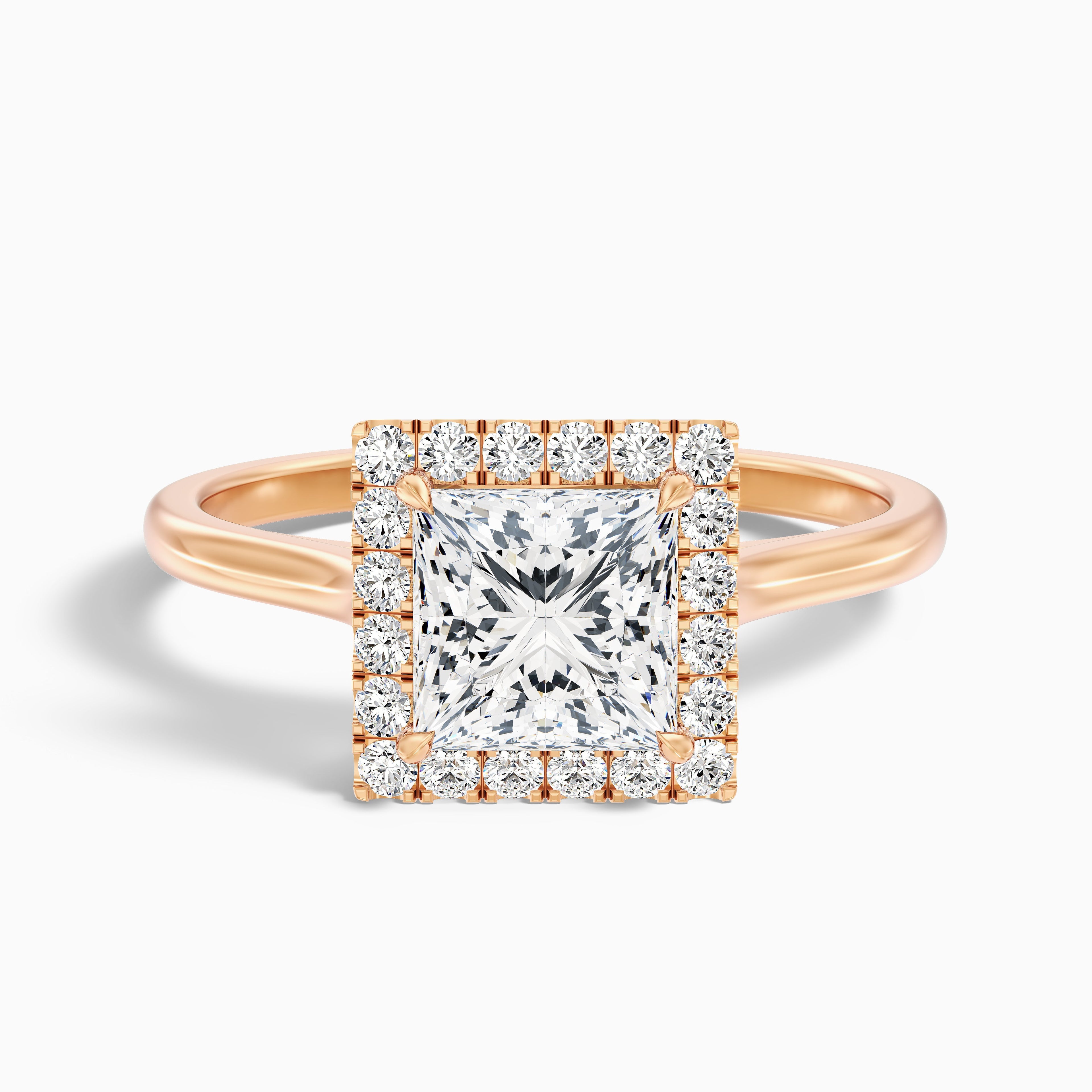 Bela 2 Carat Princess Cut Halo Moissanite Engagement Ring in 18k Yellow Gold