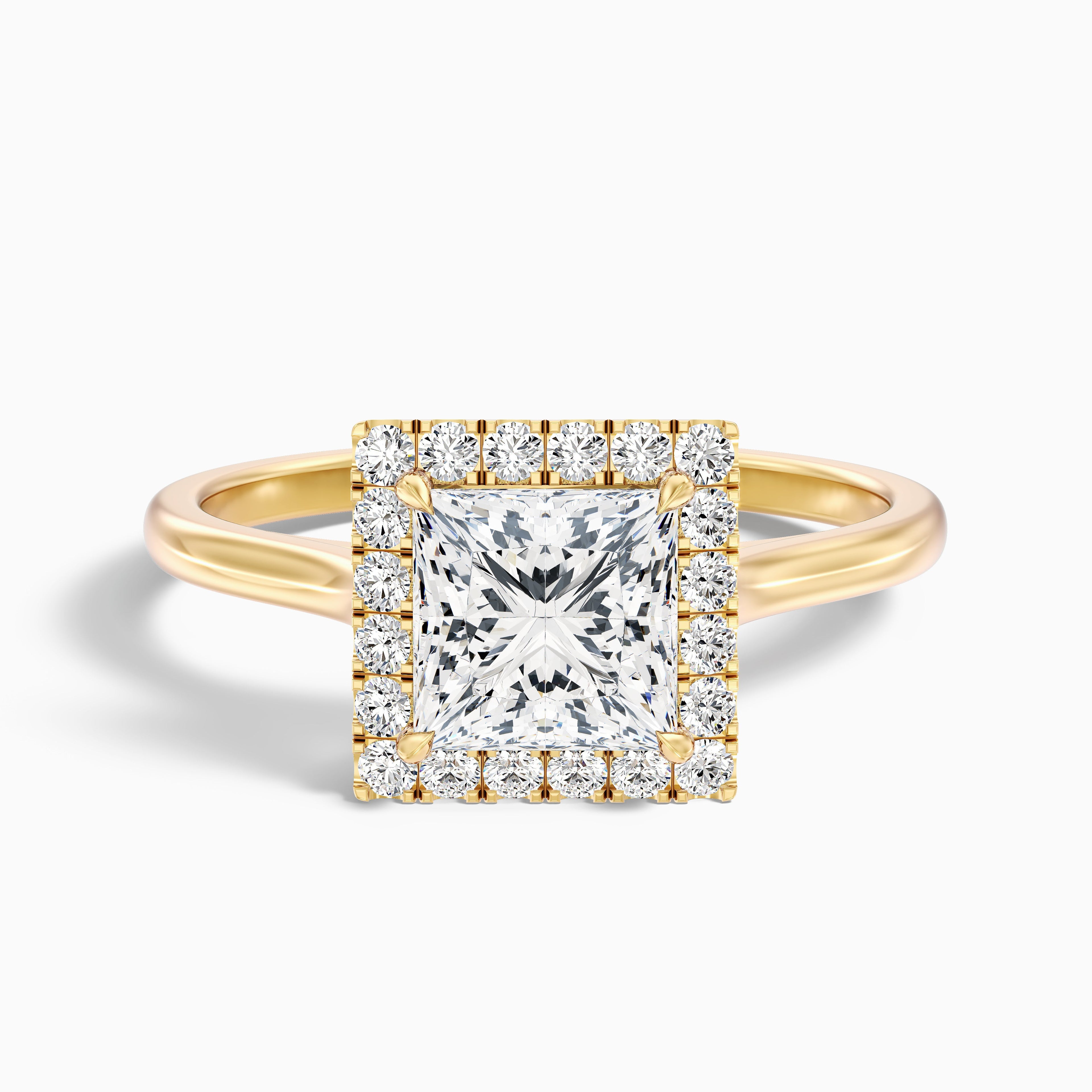 Bela 5 Carat Princess Cut Halo Moissanite Engagement Ring in Platinum
