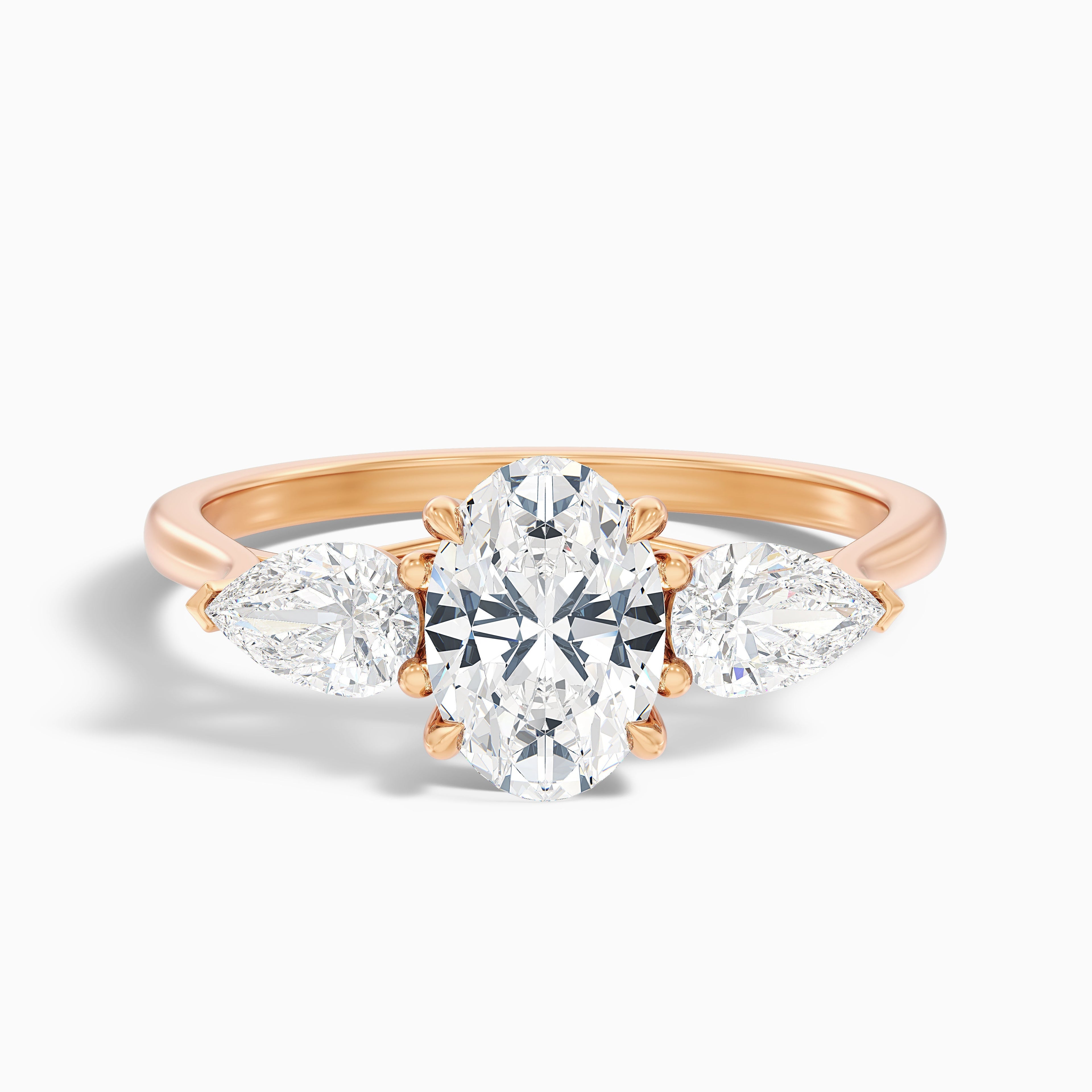 Jini 1.5 Carat Three Stone Oval Lab Grown Diamond Ring in 14k Yellow Gold