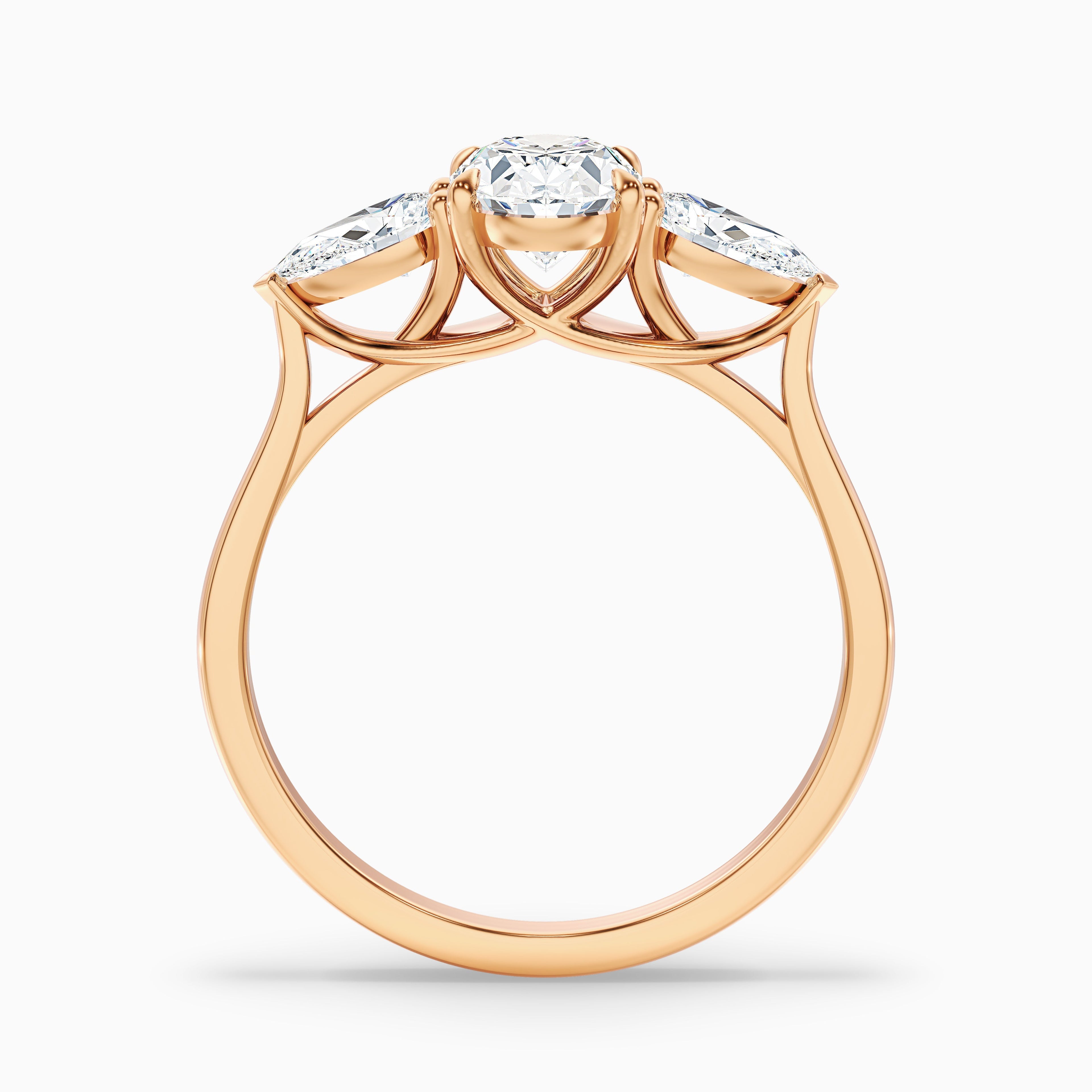 Isa 3 Carat Three Stone Oval Halo Moissanite Engagement Ring in 14k Yellow Gold DestGlow